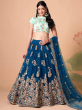 Sparkling Blue Embroidered Net Wedding Wear Plus Size Lehenga Choli