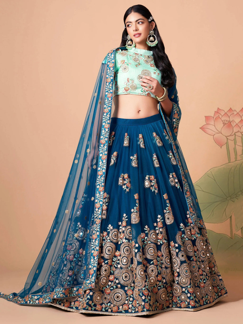 Sparkling Blue Embroidered Net Wedding Wear Plus Size Lehenga Choli