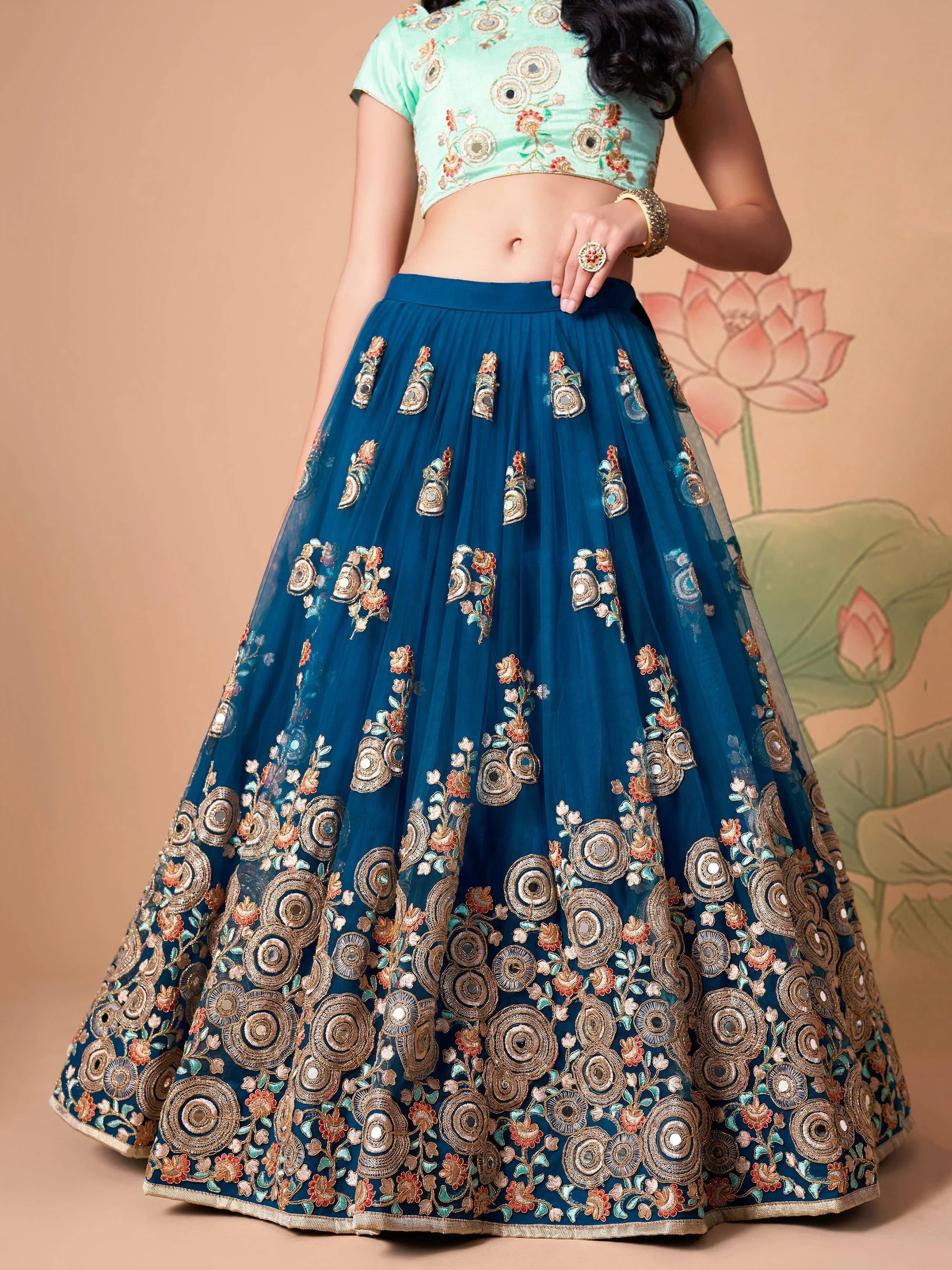 Sparkling Blue Embroidered Net Wedding Wear Plus Size Lehenga Choli