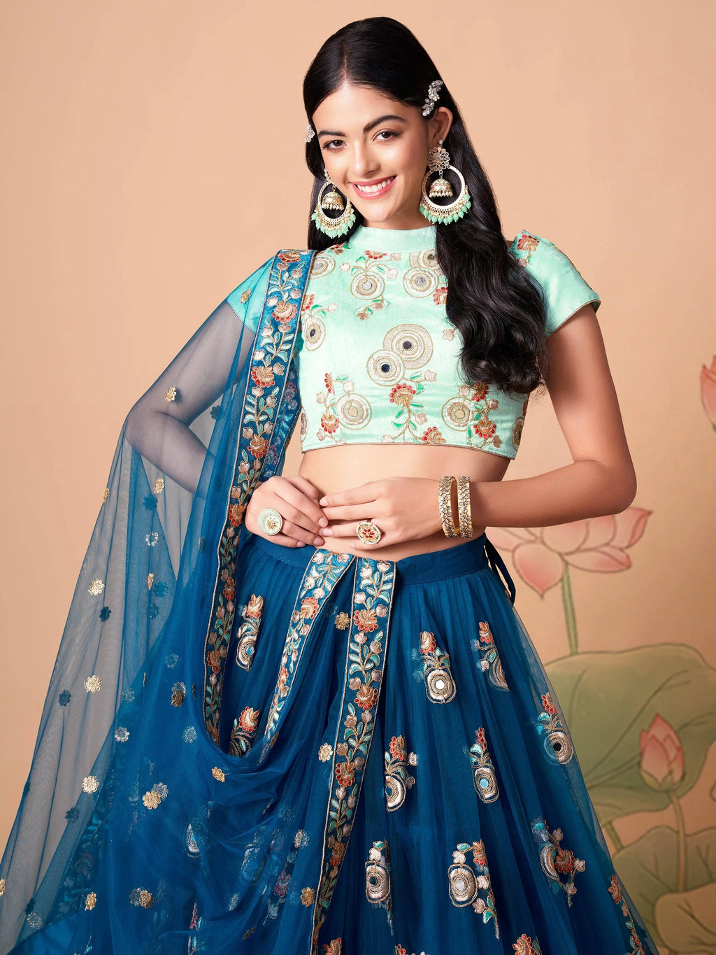 Sparkling Blue Embroidered Net Wedding Wear Plus Size Lehenga Choli