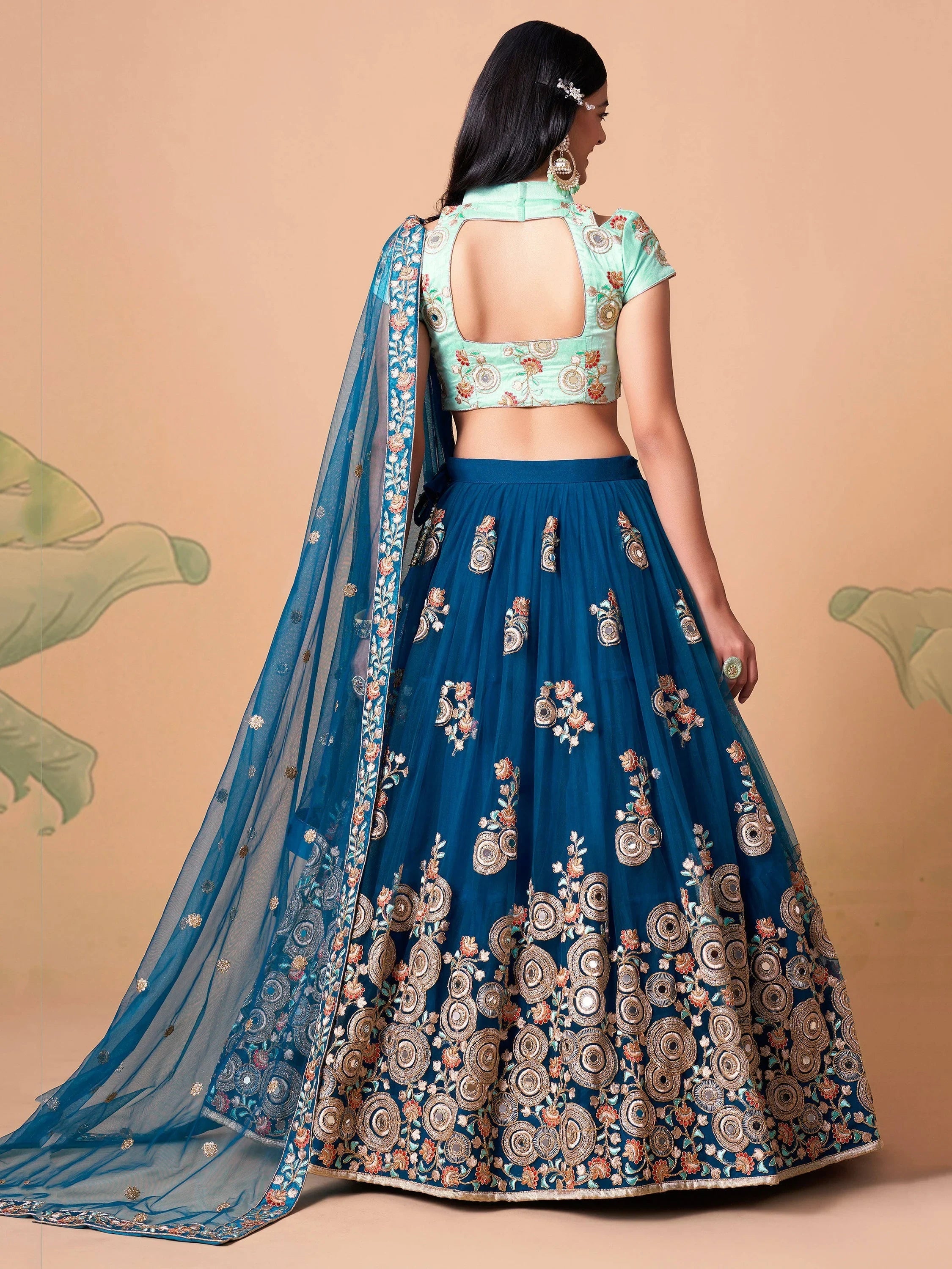 Sparkling Blue Embroidered Net Wedding Wear Plus Size Lehenga Choli