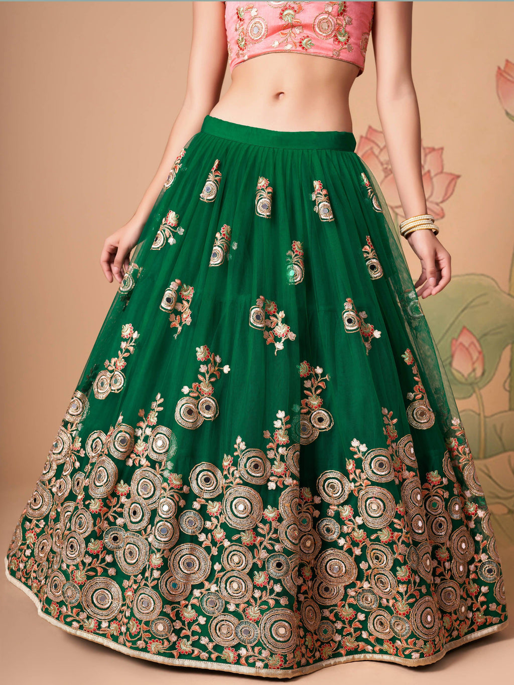 Glamorous Green Embroidered Net Sangeet Wear Plus Size Lehenga Choli
