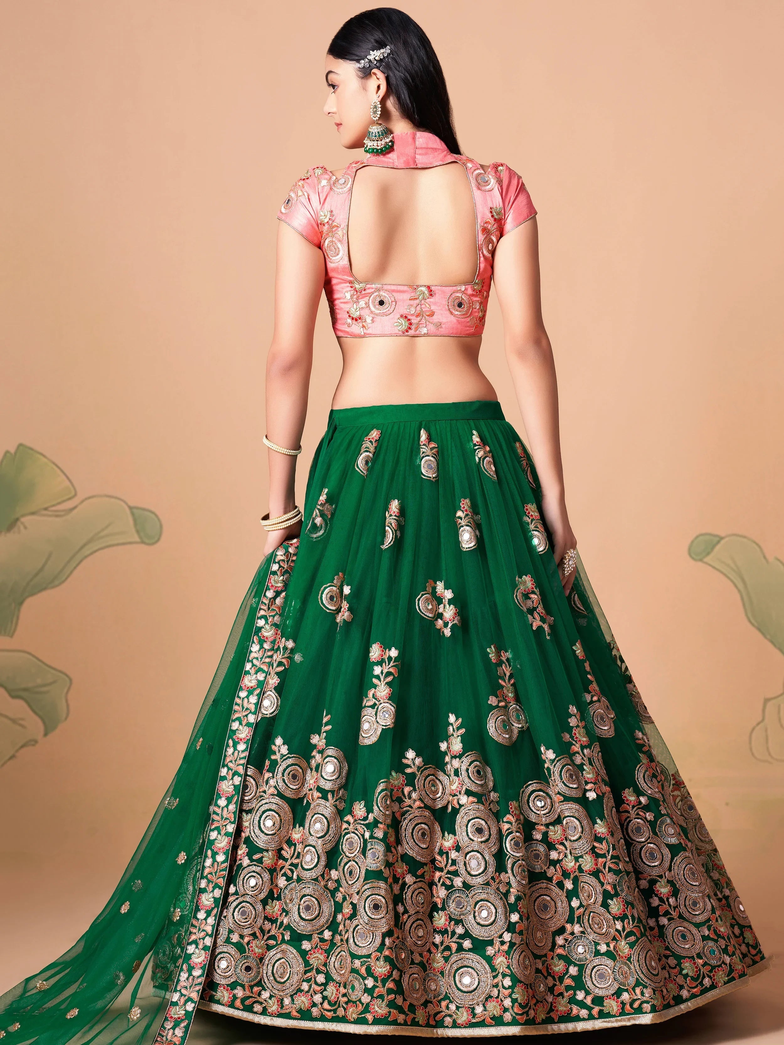 Glamorous Green Embroidered Net Sangeet Wear Plus Size Lehenga Choli