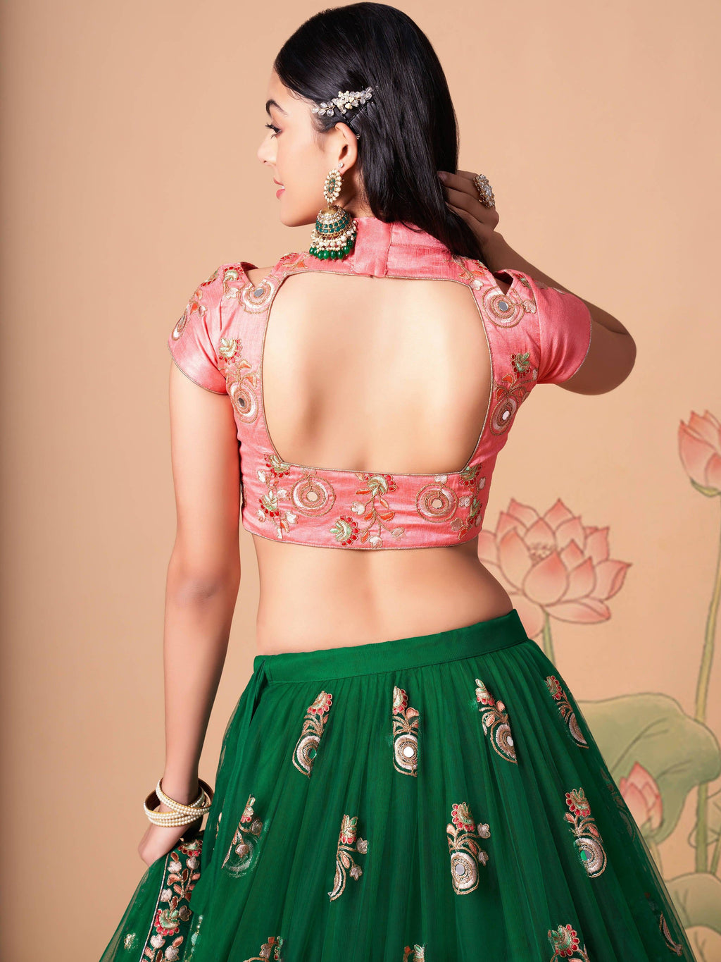 Glamorous Green Embroidered Net Sangeet Wear Plus Size Lehenga Choli