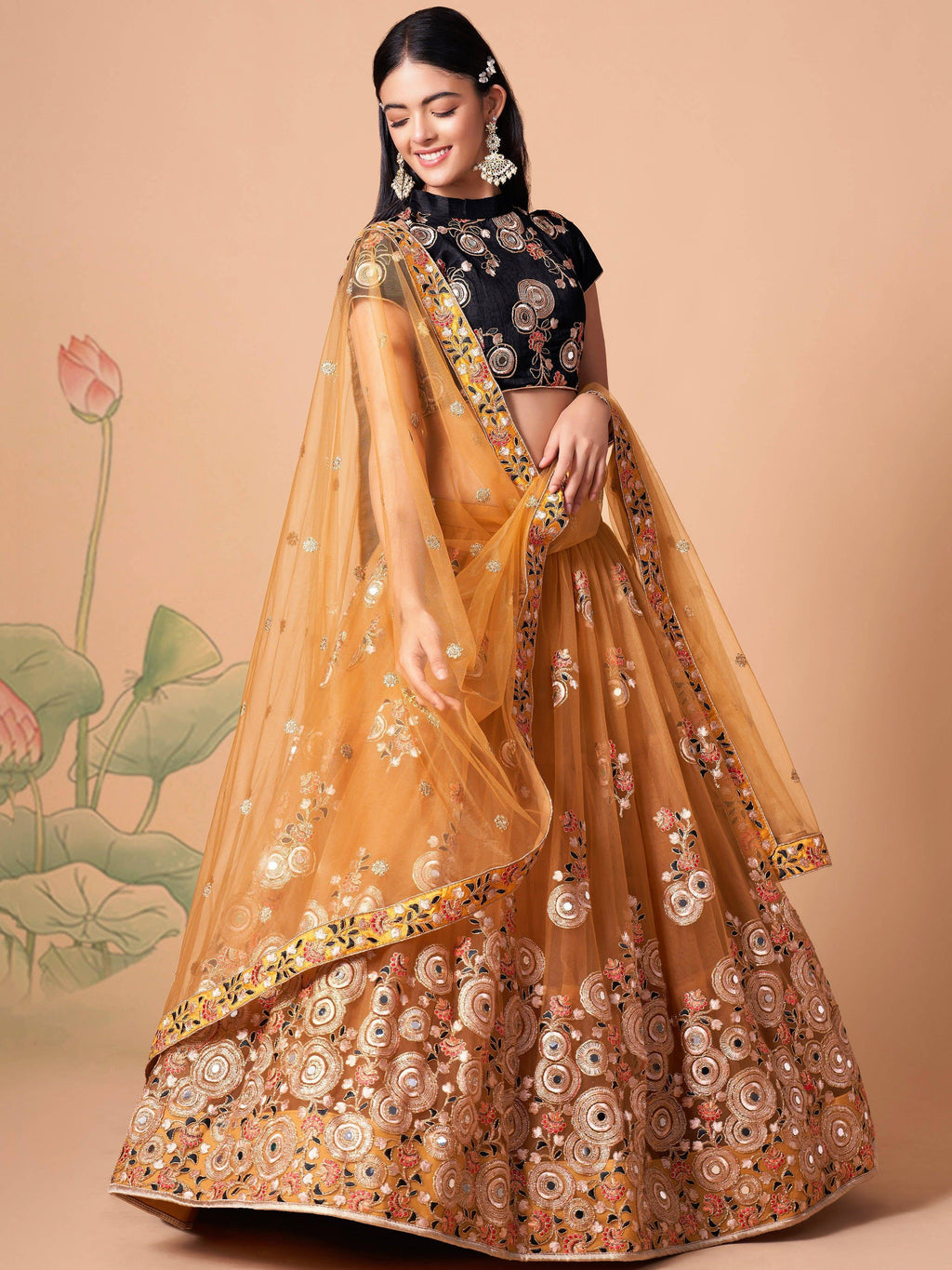 Yellow Fabulous Mirror Embroidered Net Festive Lehenga Choli