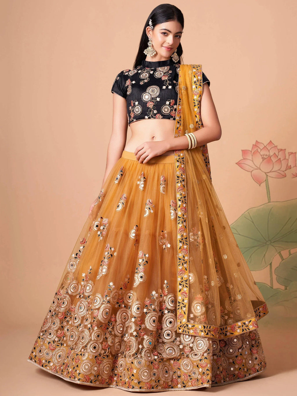 Yellow Fabulous Mirror Embroidered Net Festive Lehenga Choli