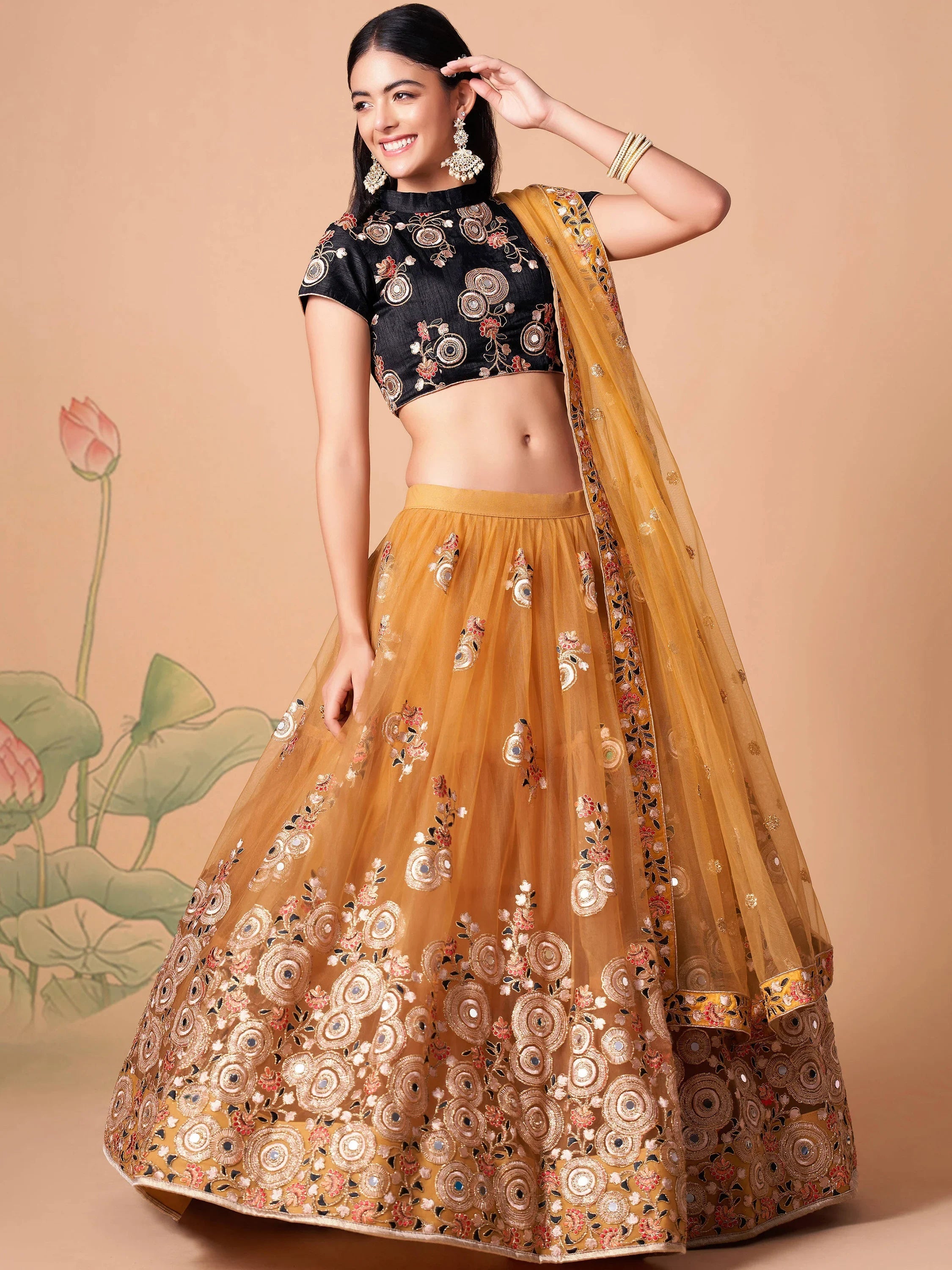 Glowing Fabulous Mirror Embroidered Net Festive Lehenga Choli