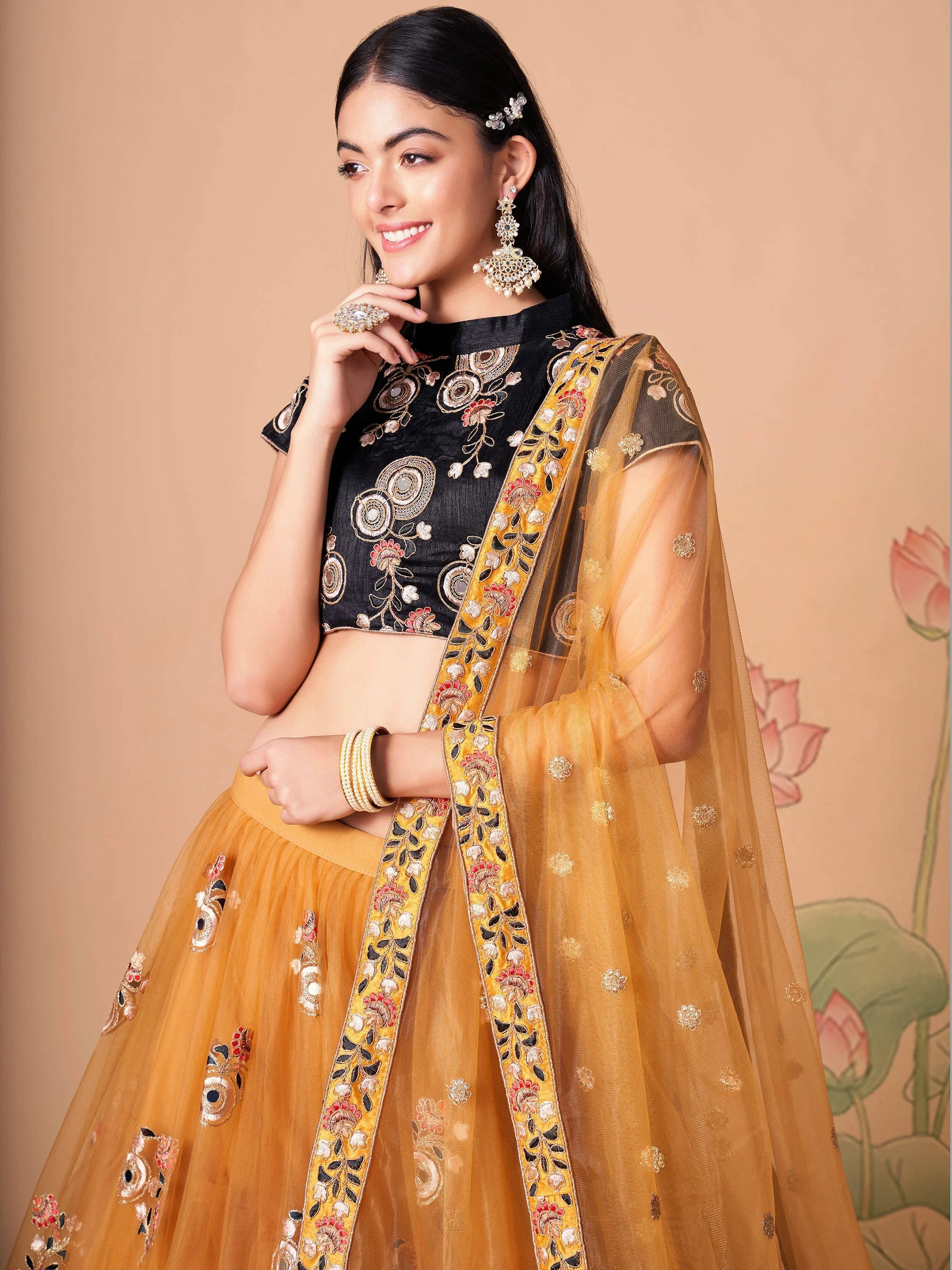 Glowing Fabulous Mirror Embroidered Net Festive Lehenga Choli