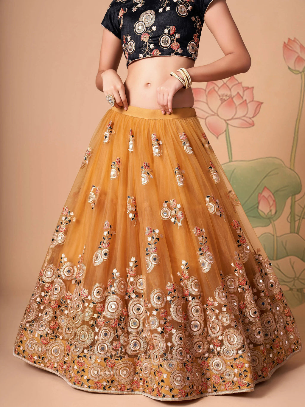 Glowing Fabulous Mirror Embroidered Net Festive Lehenga Choli