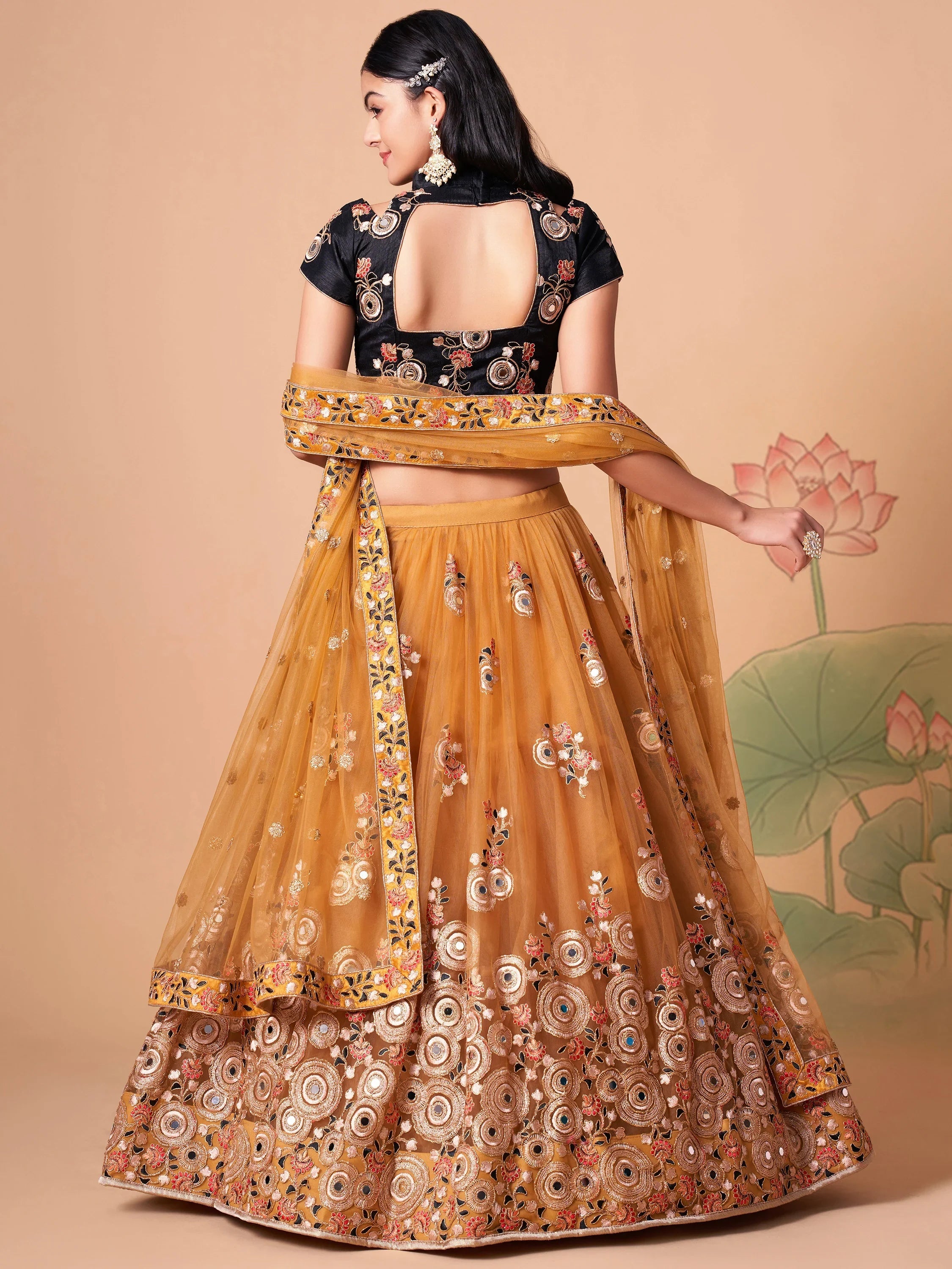 Glowing Fabulous Mirror Embroidered Net Festive Lehenga Choli