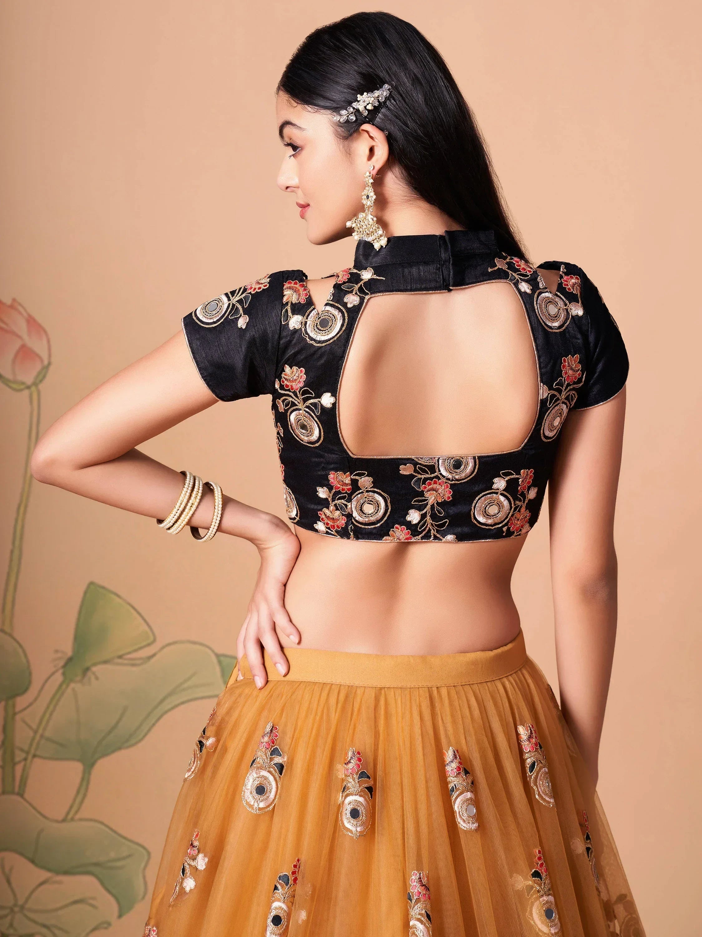Yellow Fabulous Mirror Embroidered Net Festive Lehenga Choli