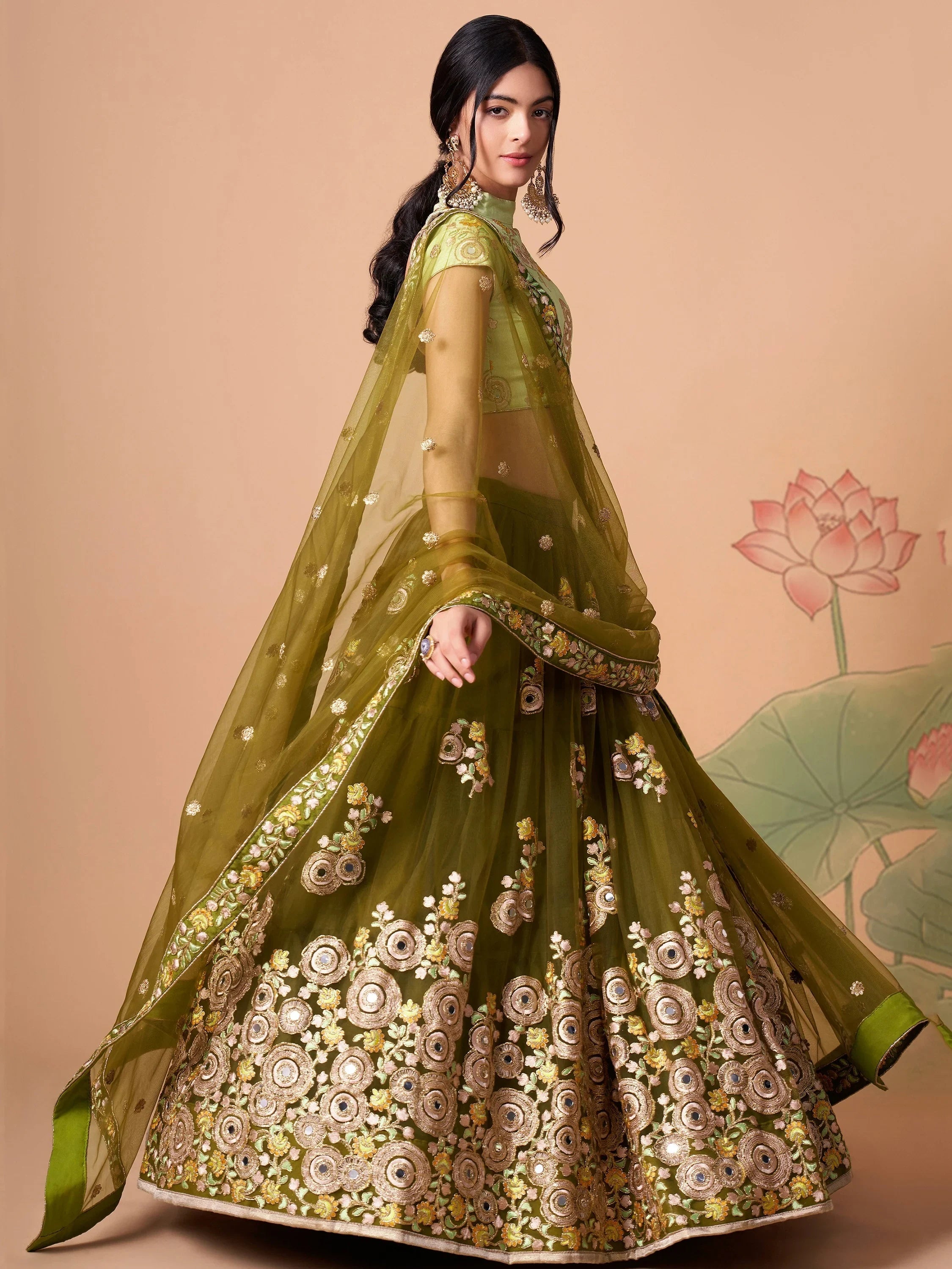 Green Gorgeous Embroidered Net Wedding Lehenga Choli