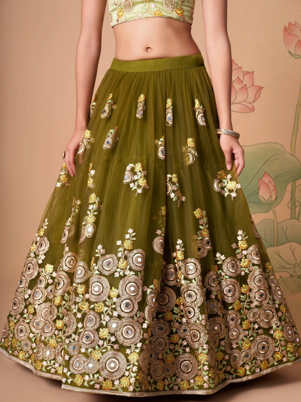 Green Gorgeous Embroidered Net Wedding Lehenga Choli