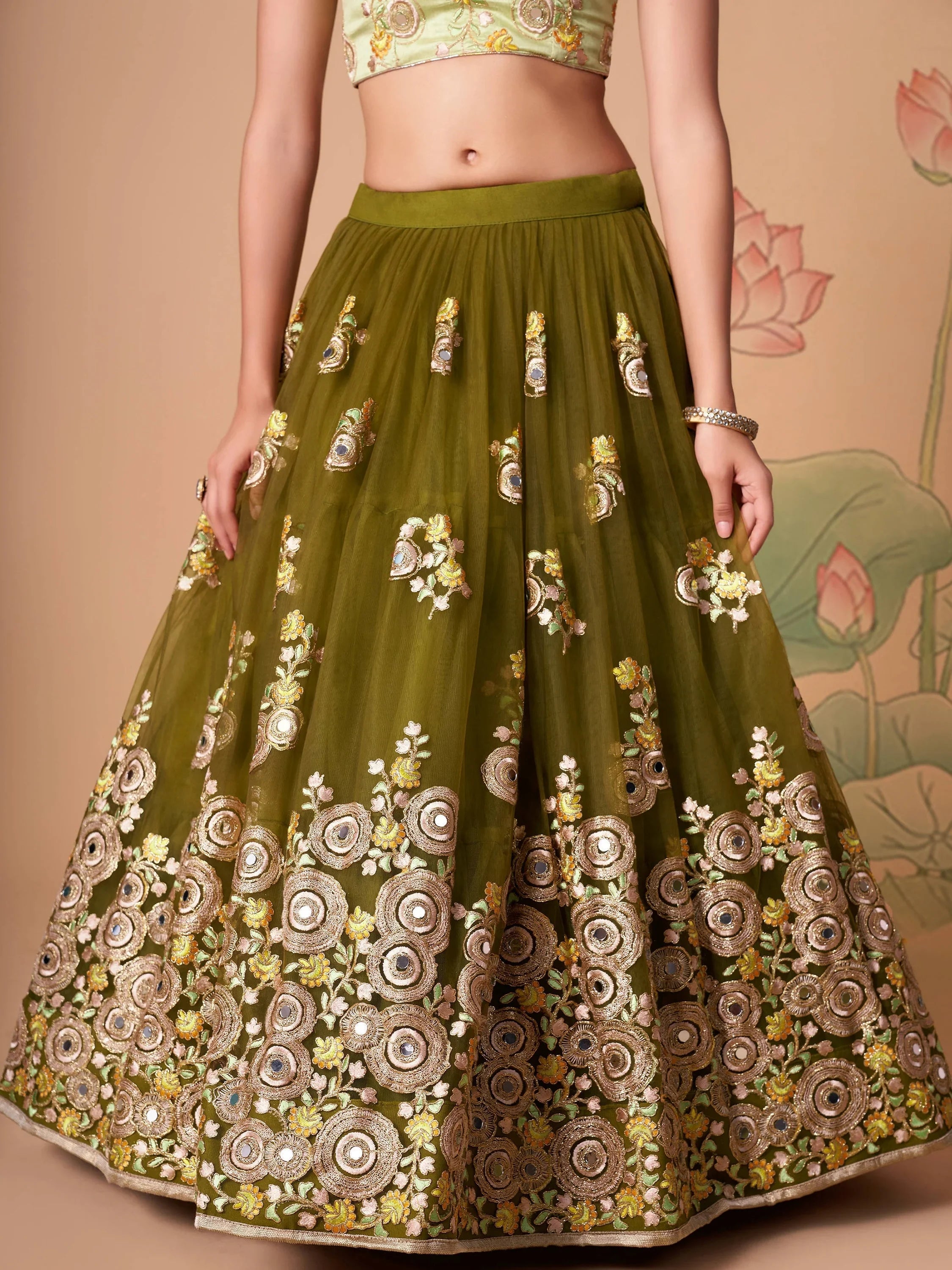 Green Gorgeous Embroidered Net Wedding Lehenga Choli