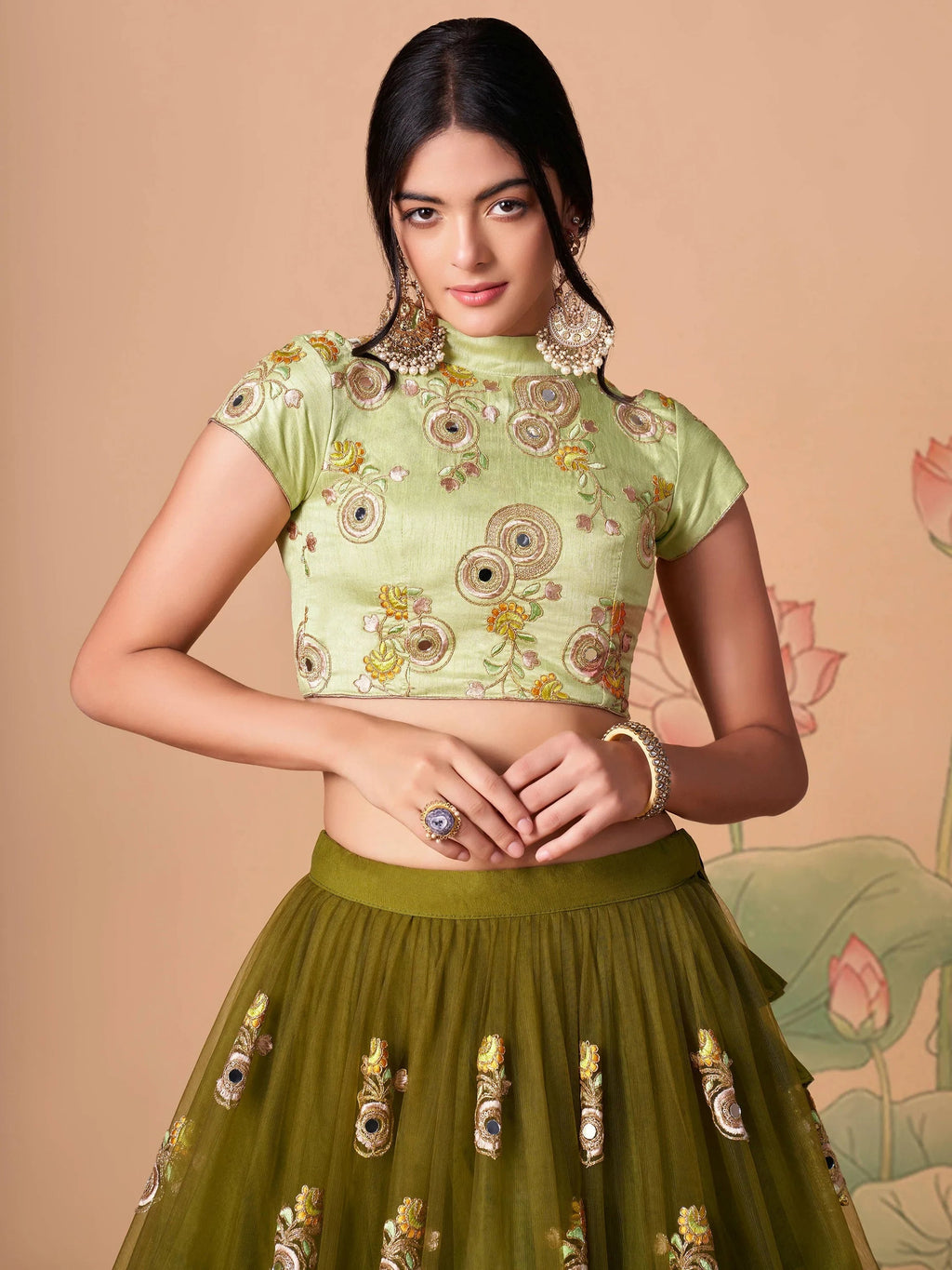 Green Gorgeous Embroidered Net Wedding Lehenga Choli