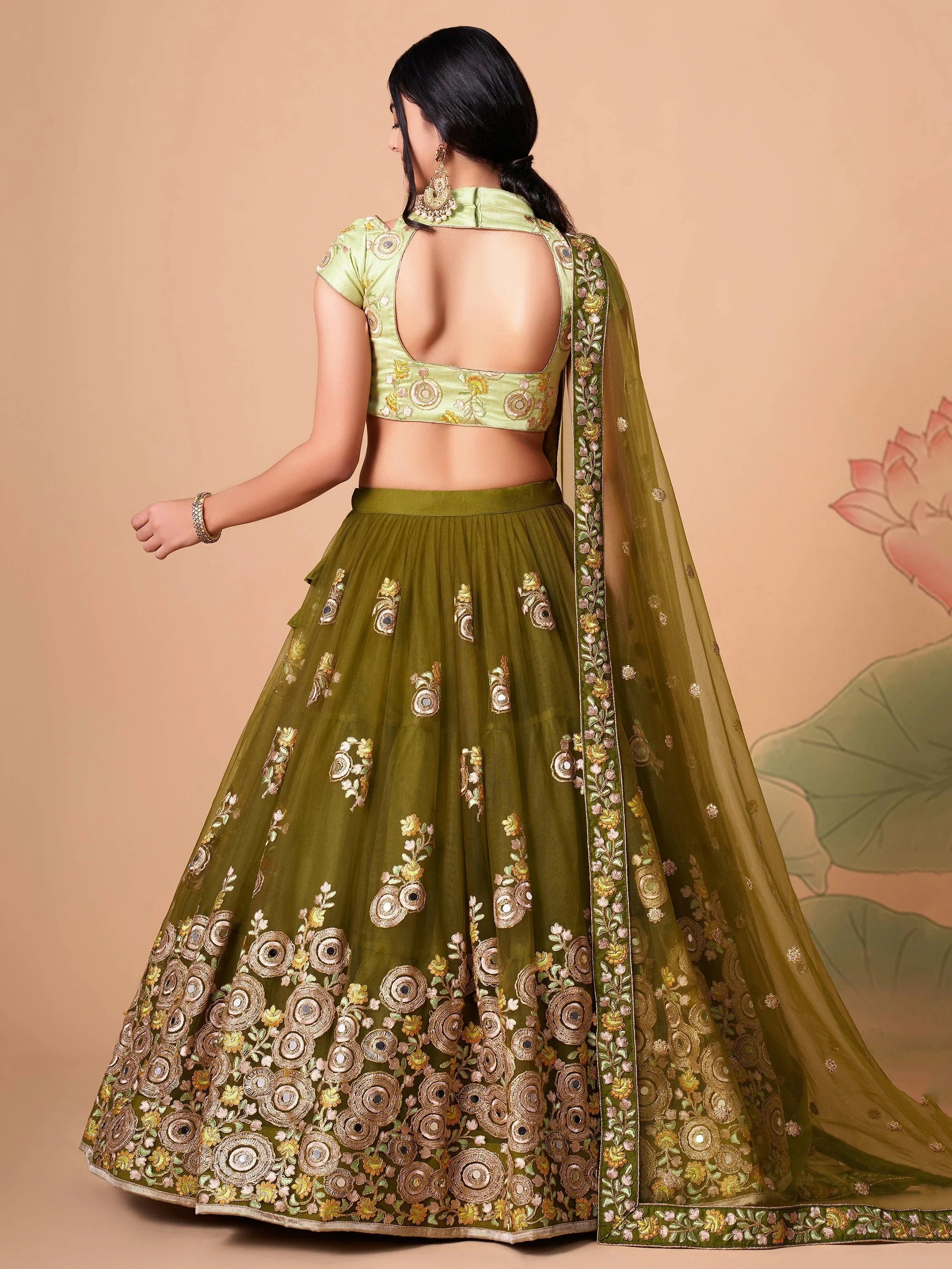 Green Gorgeous Embroidered Net Wedding Lehenga Choli