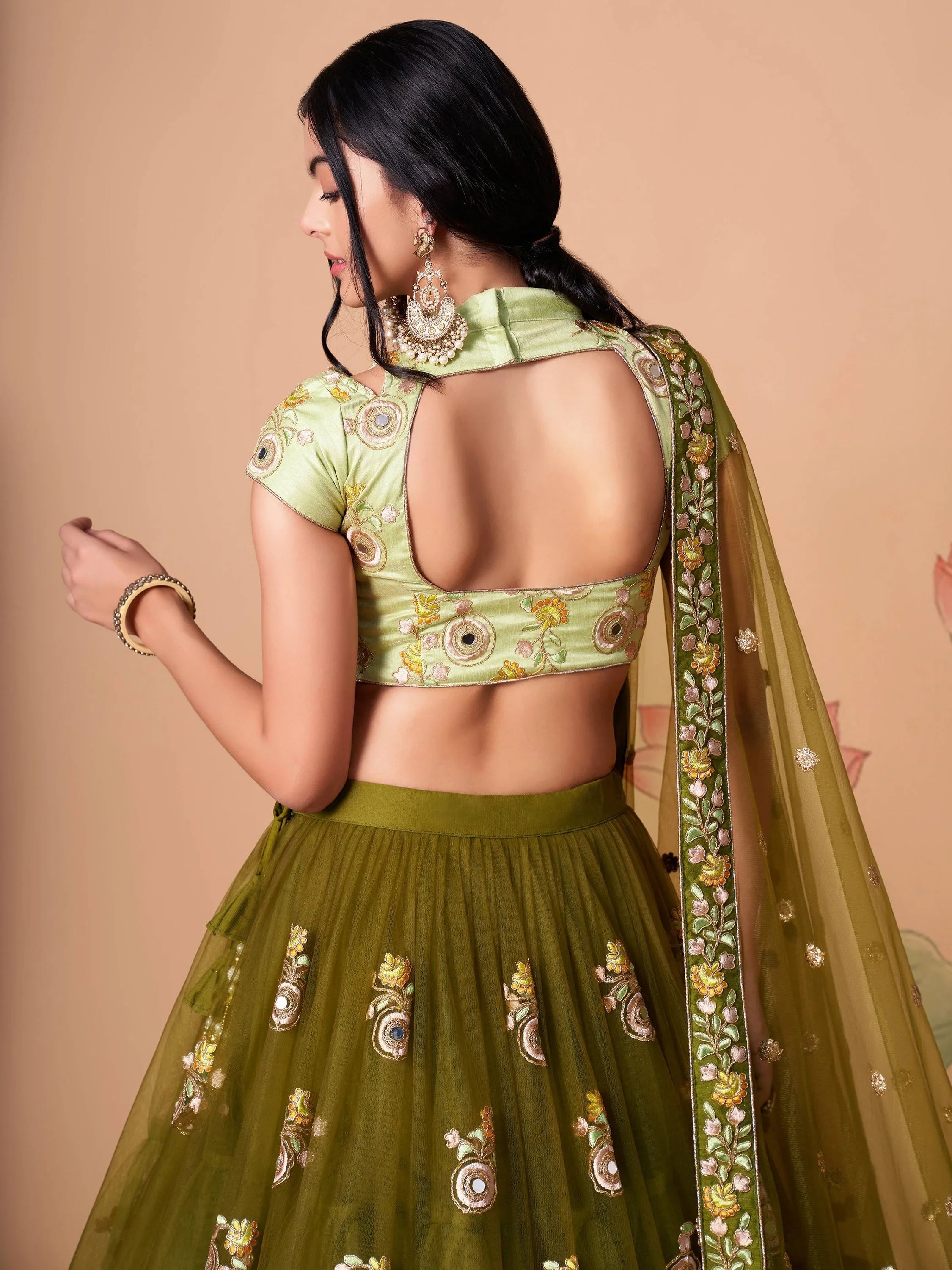 Green Gorgeous Embroidered Net Wedding Lehenga Choli