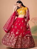 Beautiful Pink Embroidered Net Wedding Wear Plus Size Lehenga Choli