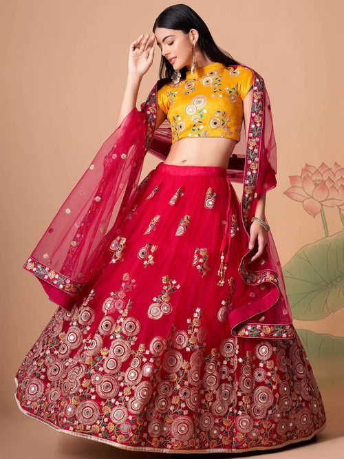 Beautiful Pink Embroidered Net Wedding Wear Plus Size Lehenga Choli