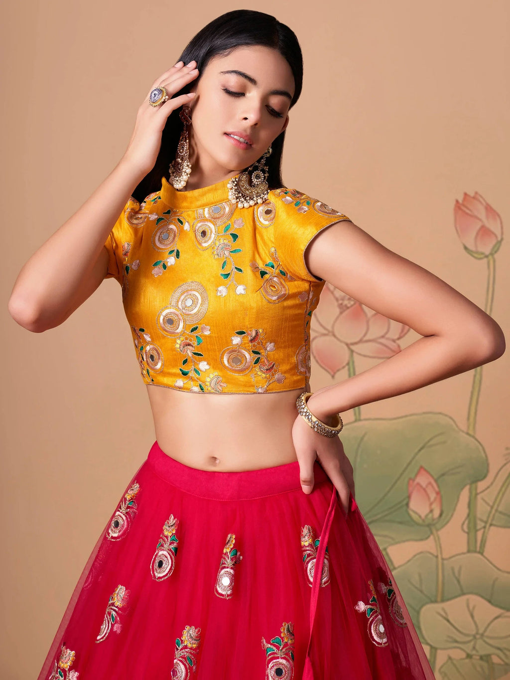 Beautiful Pink Embroidered Net Wedding Wear Plus Size Lehenga Choli