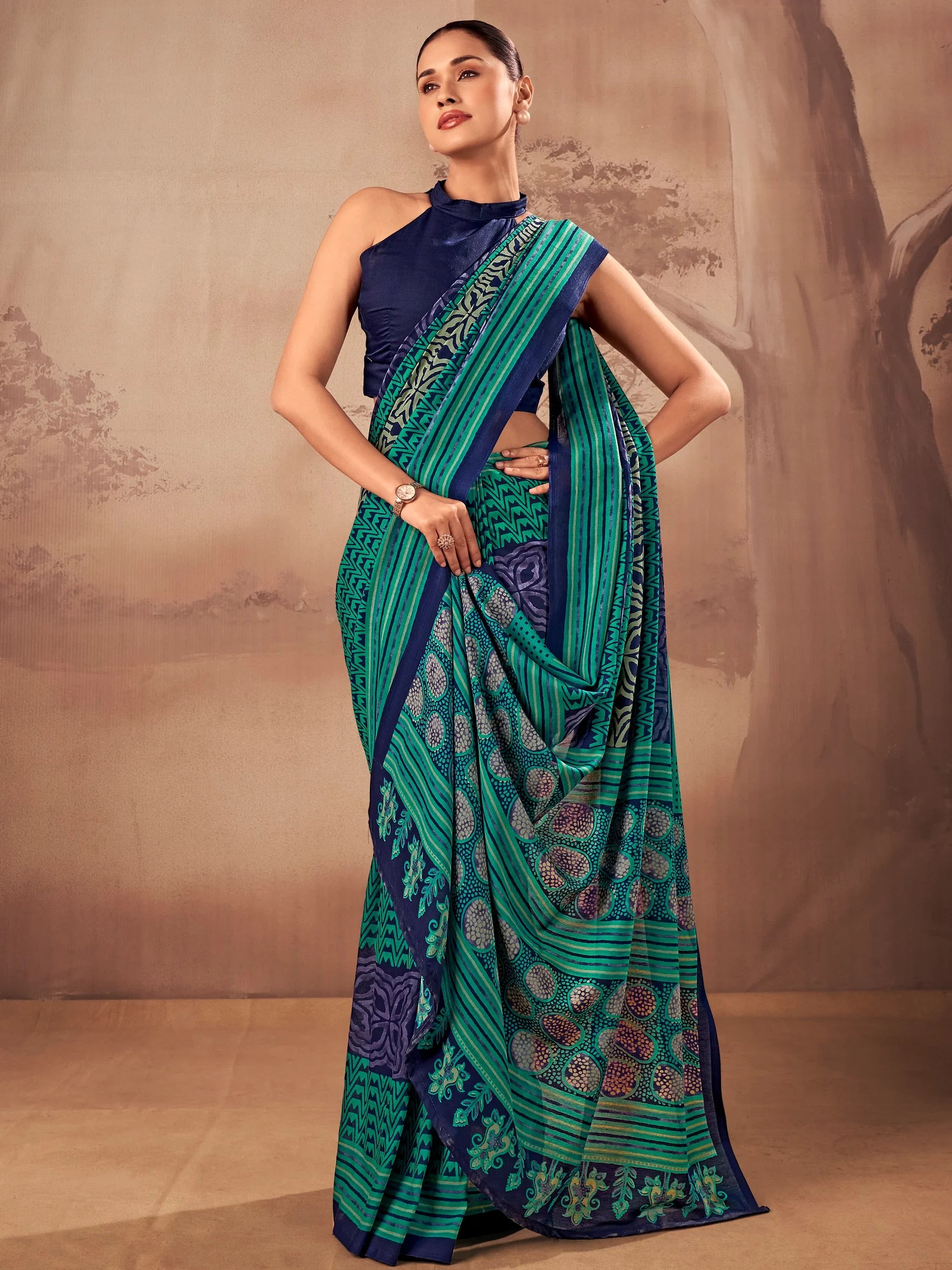 Teal Amazeballs Digital Printed Cotton Office Wear Saree With Blouse