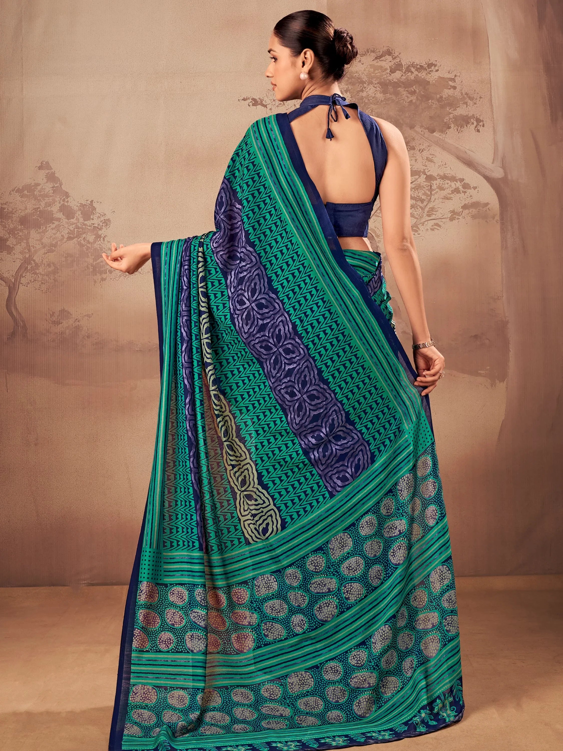 Teal Amazeballs Digital Printed Cotton Office Wear Saree With Blouse