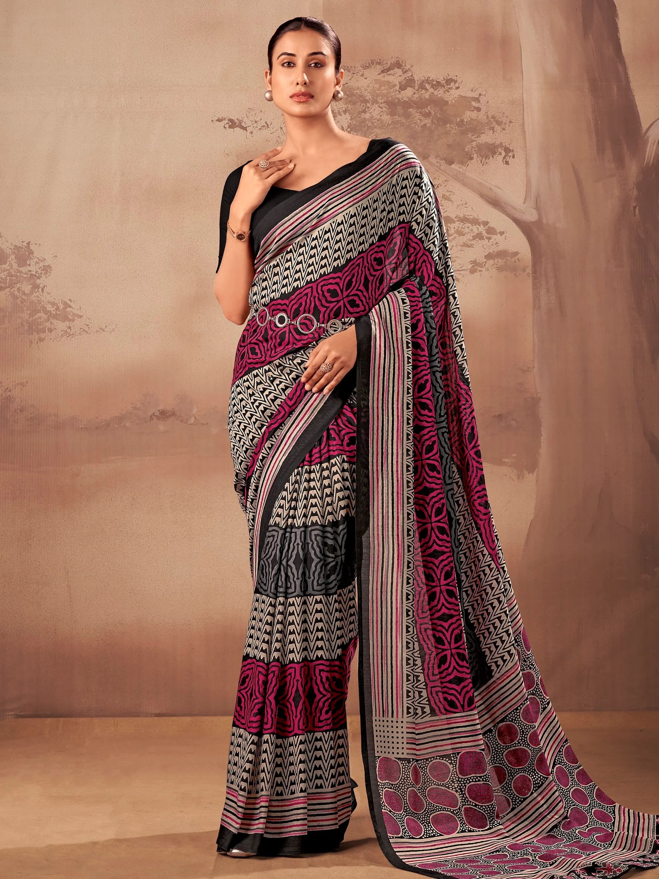 Black Amazeballs Digital Printed Cotton Office Wear Saree With Blouse