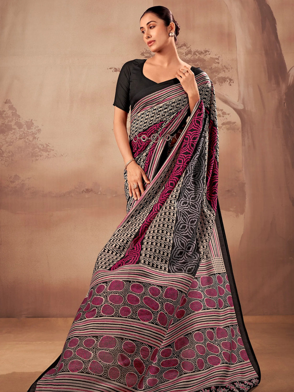Black Amazeballs Digital Printed Cotton Office Wear Saree With Blouse