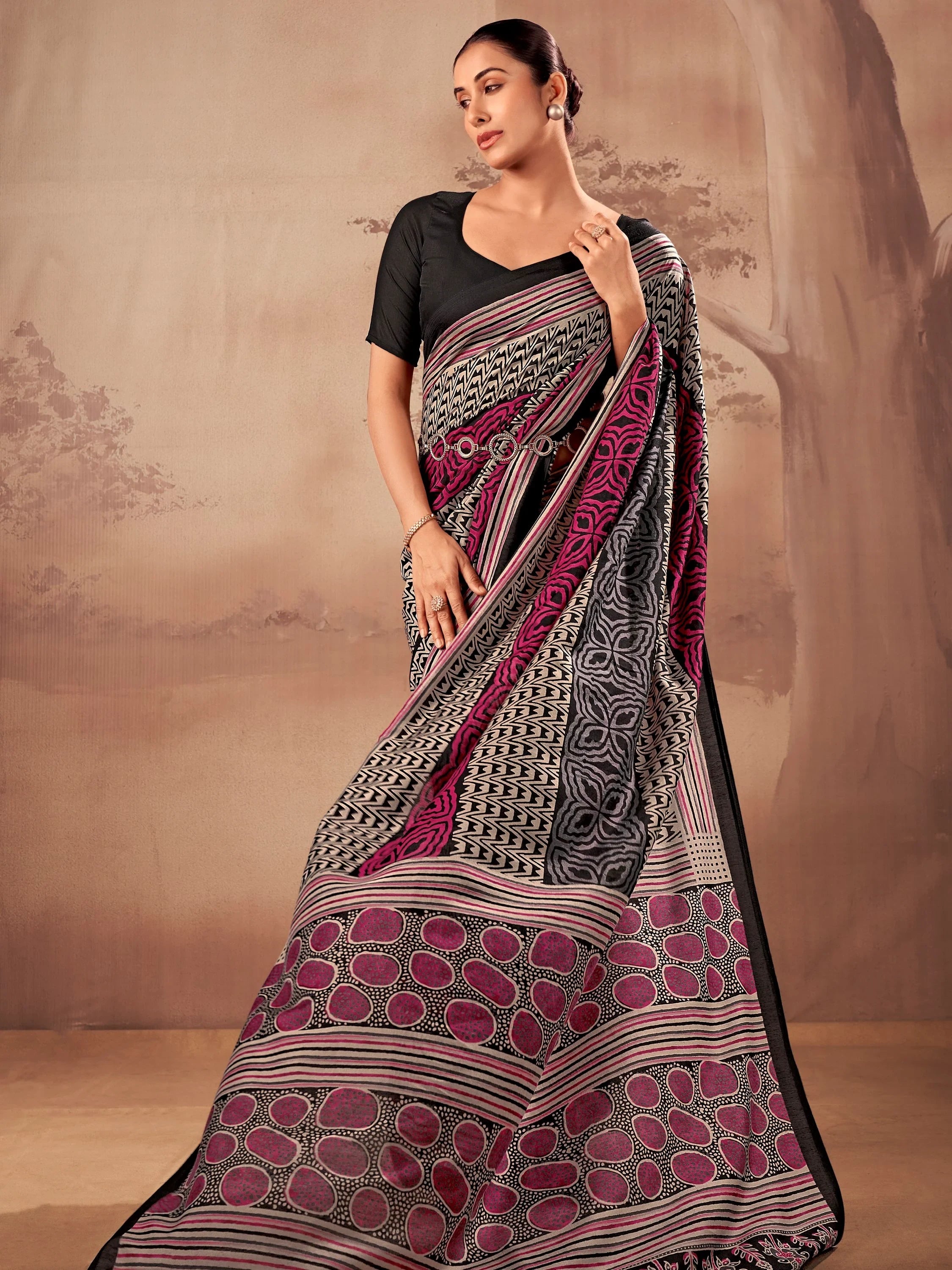 Black Amazeballs Digital Printed Cotton Office Wear Saree With Blouse