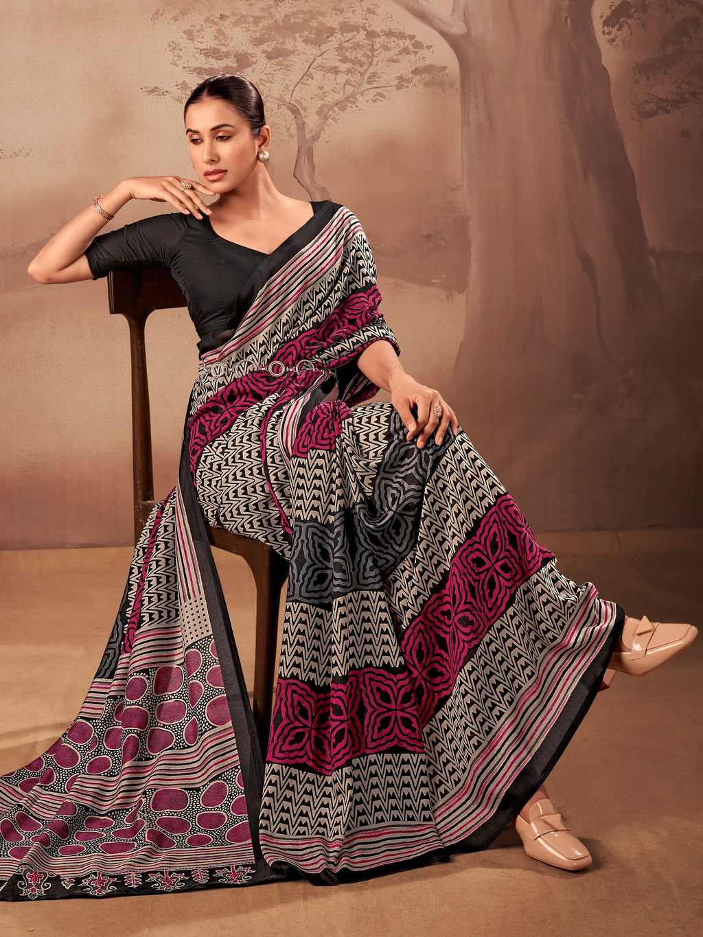 Black Amazeballs Digital Printed Cotton Office Wear Saree With Blouse