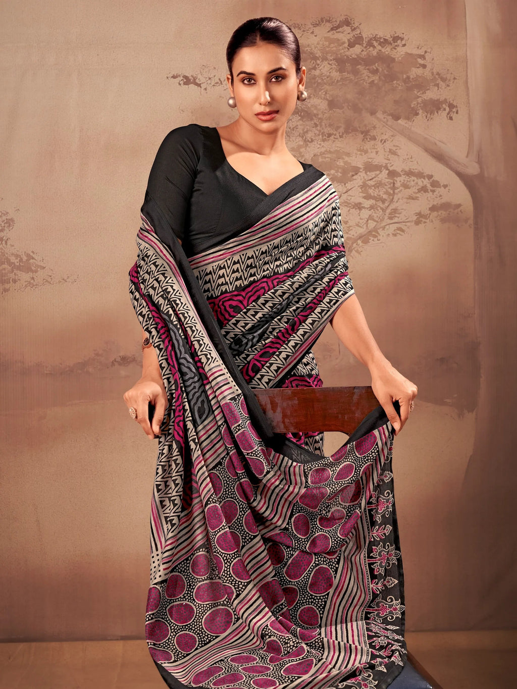 Black Amazeballs Digital Printed Cotton Office Wear Saree With Blouse