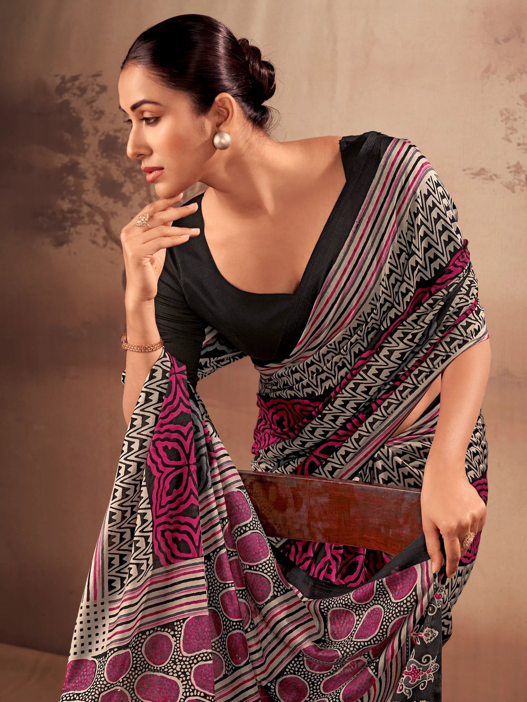 Black Amazeballs Digital Printed Cotton Office Wear Saree With Blouse