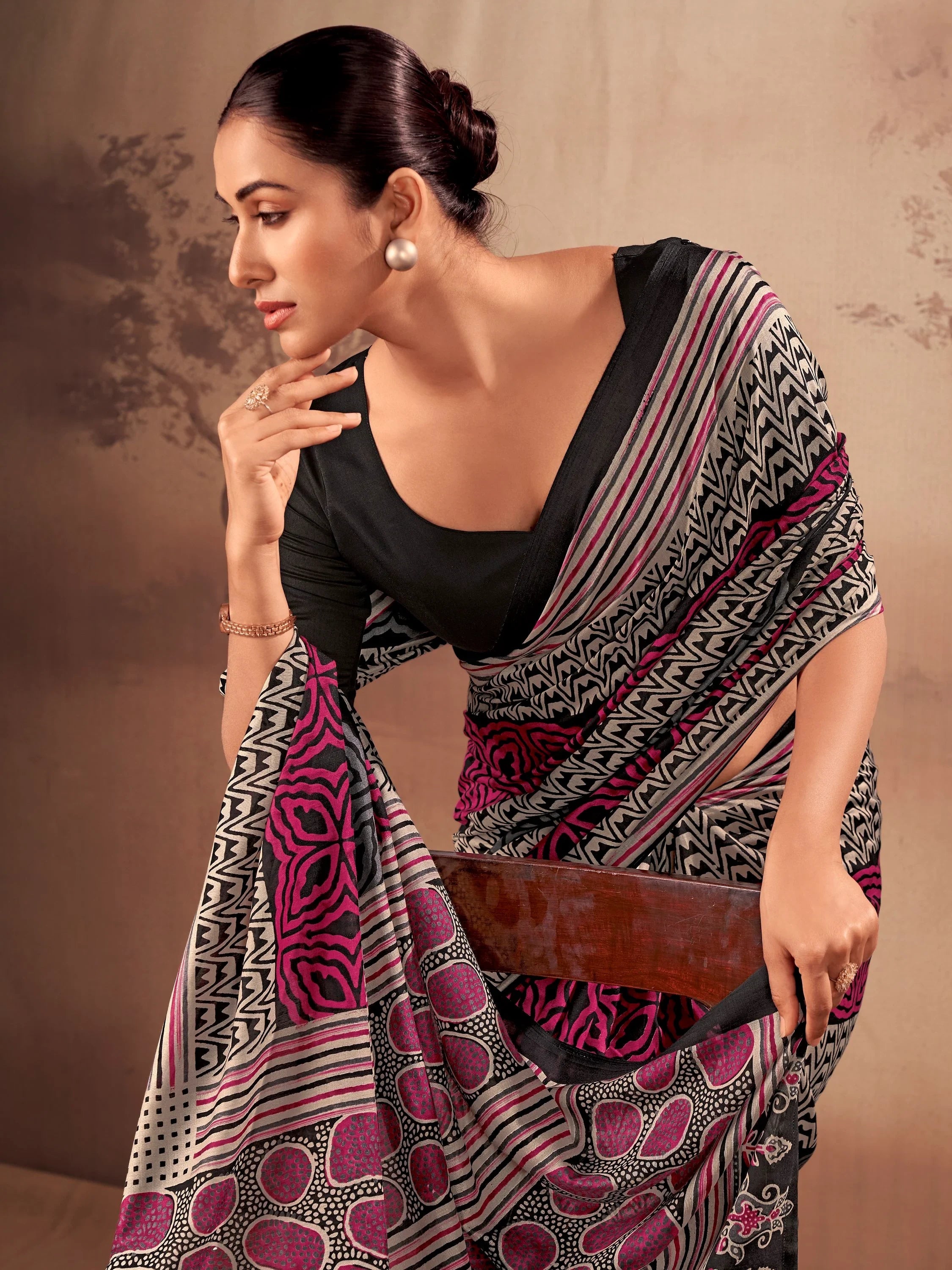 Black Amazeballs Digital Printed Cotton Office Wear Saree With Blouse