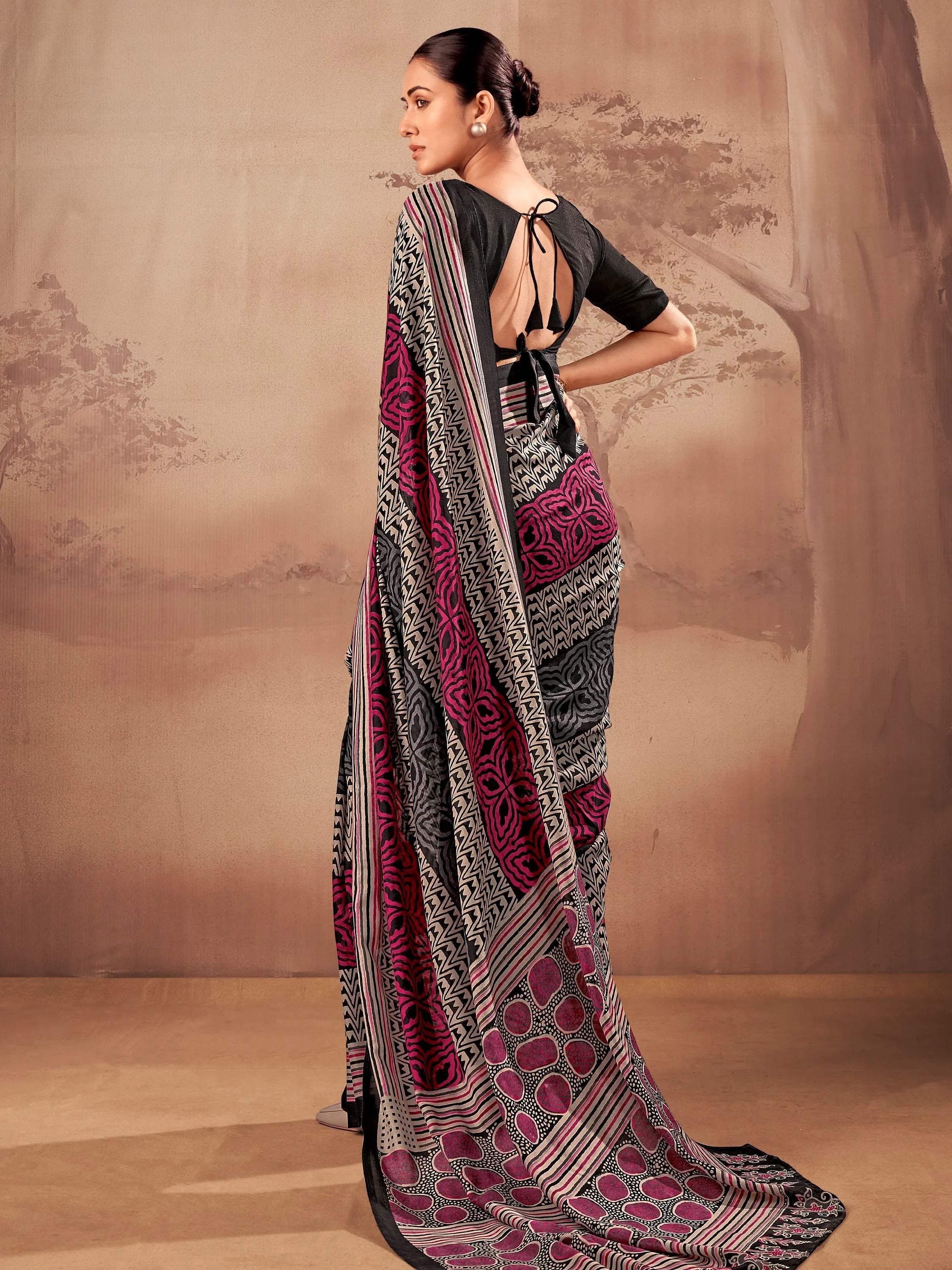 Black Amazeballs Digital Printed Cotton Office Wear Saree With Blouse