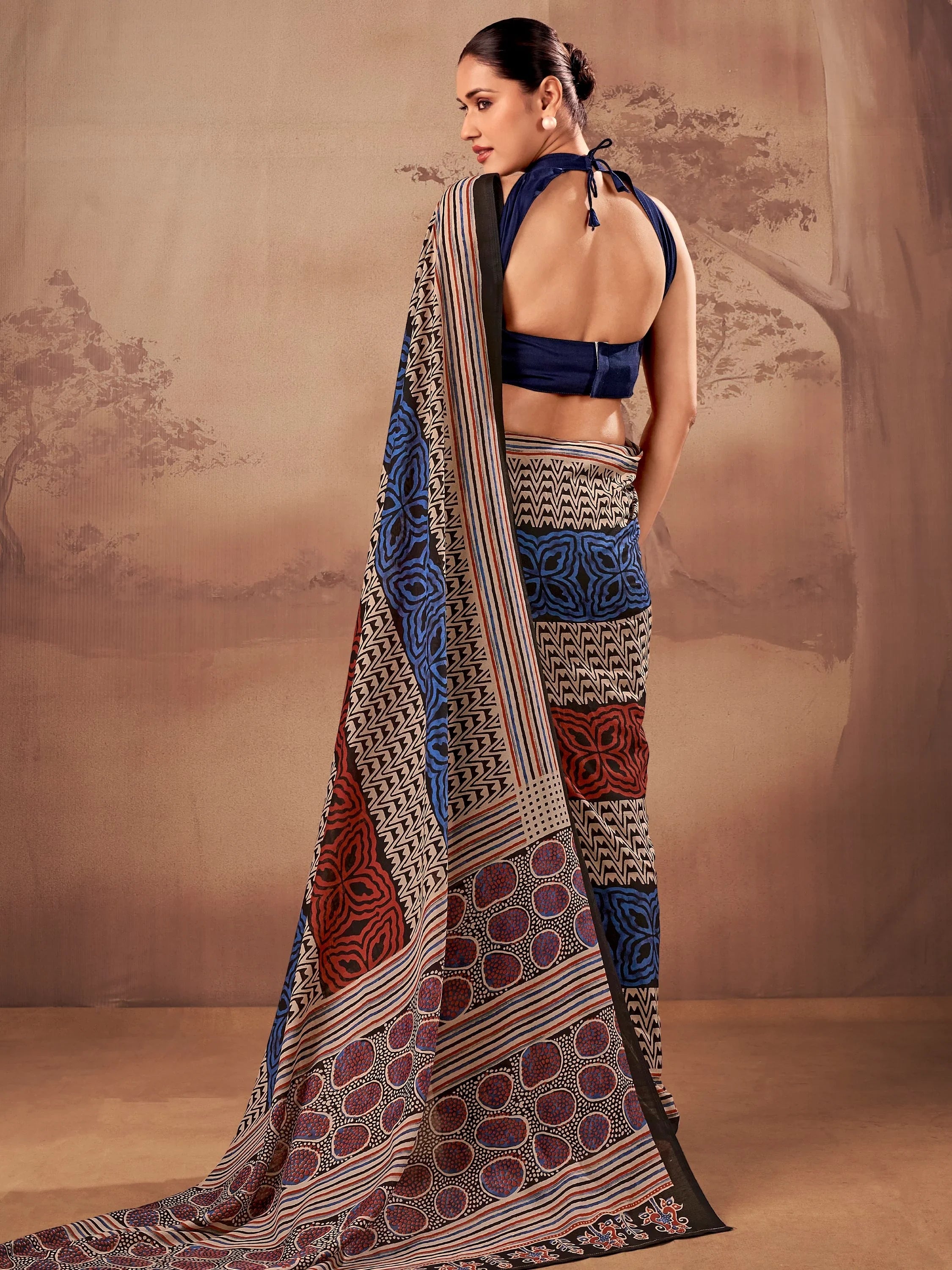 Navy Amazeballs Digital Printed Cotton Office Wear Saree With Blouse