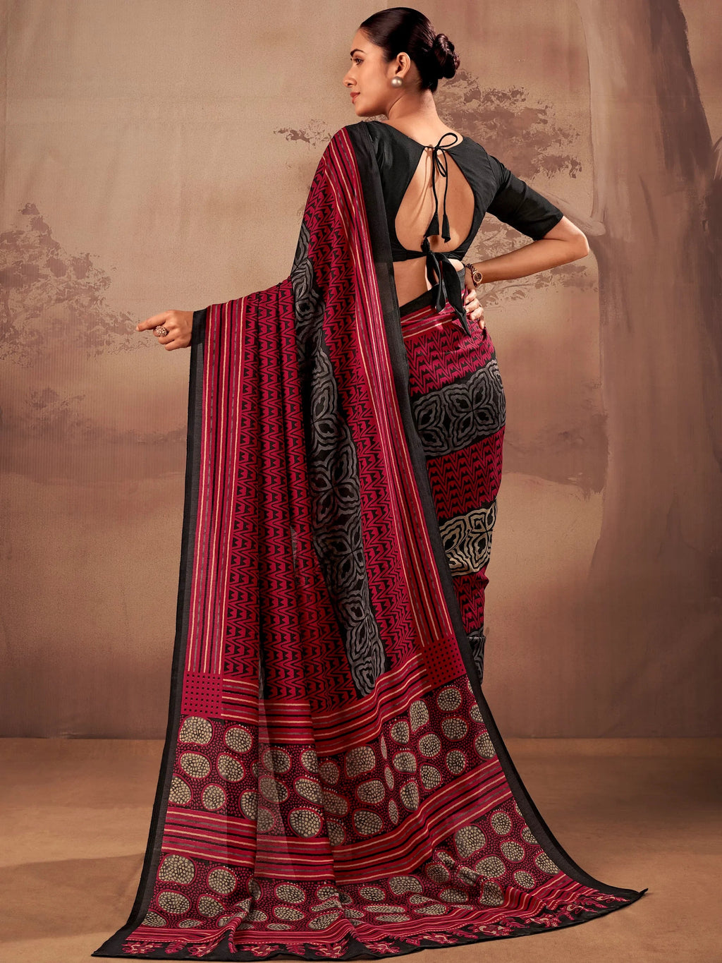 Red Amazeballs Digital Printed Cotton Office Wear Saree With Blouse
