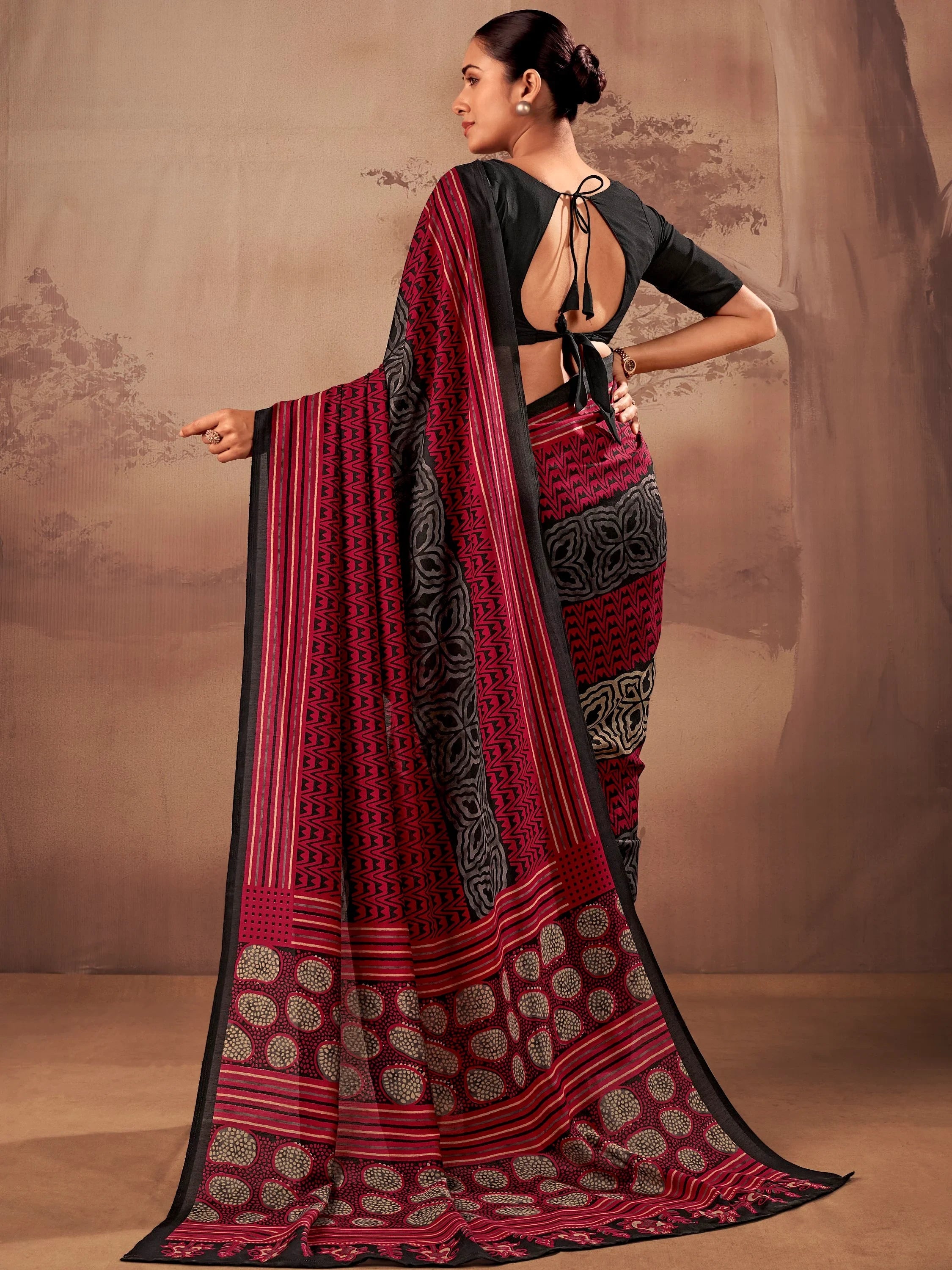 Red Amazeballs Digital Printed Cotton Office Wear Saree With Blouse