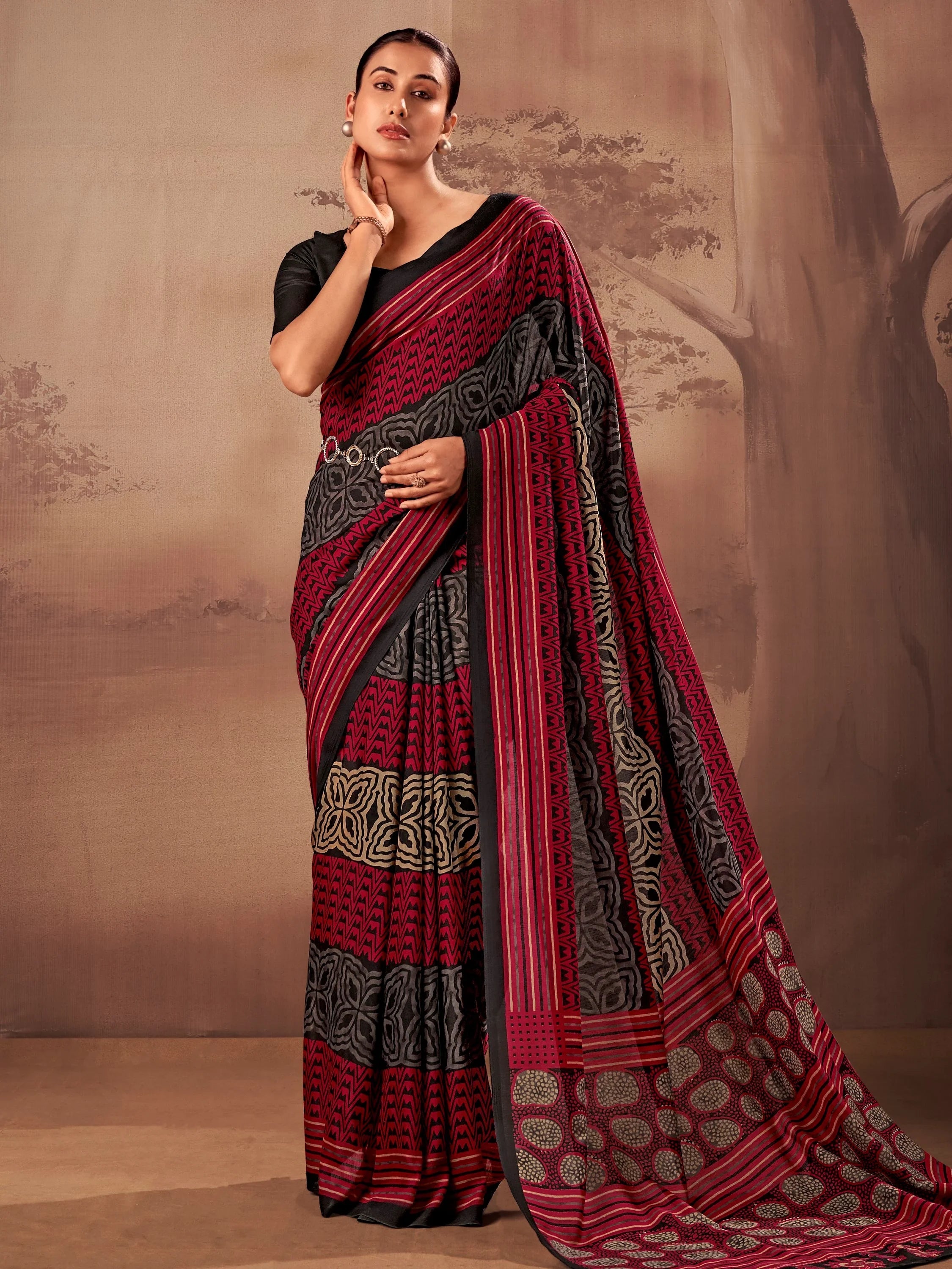 Red Amazeballs Digital Printed Cotton Office Wear Saree With Blouse