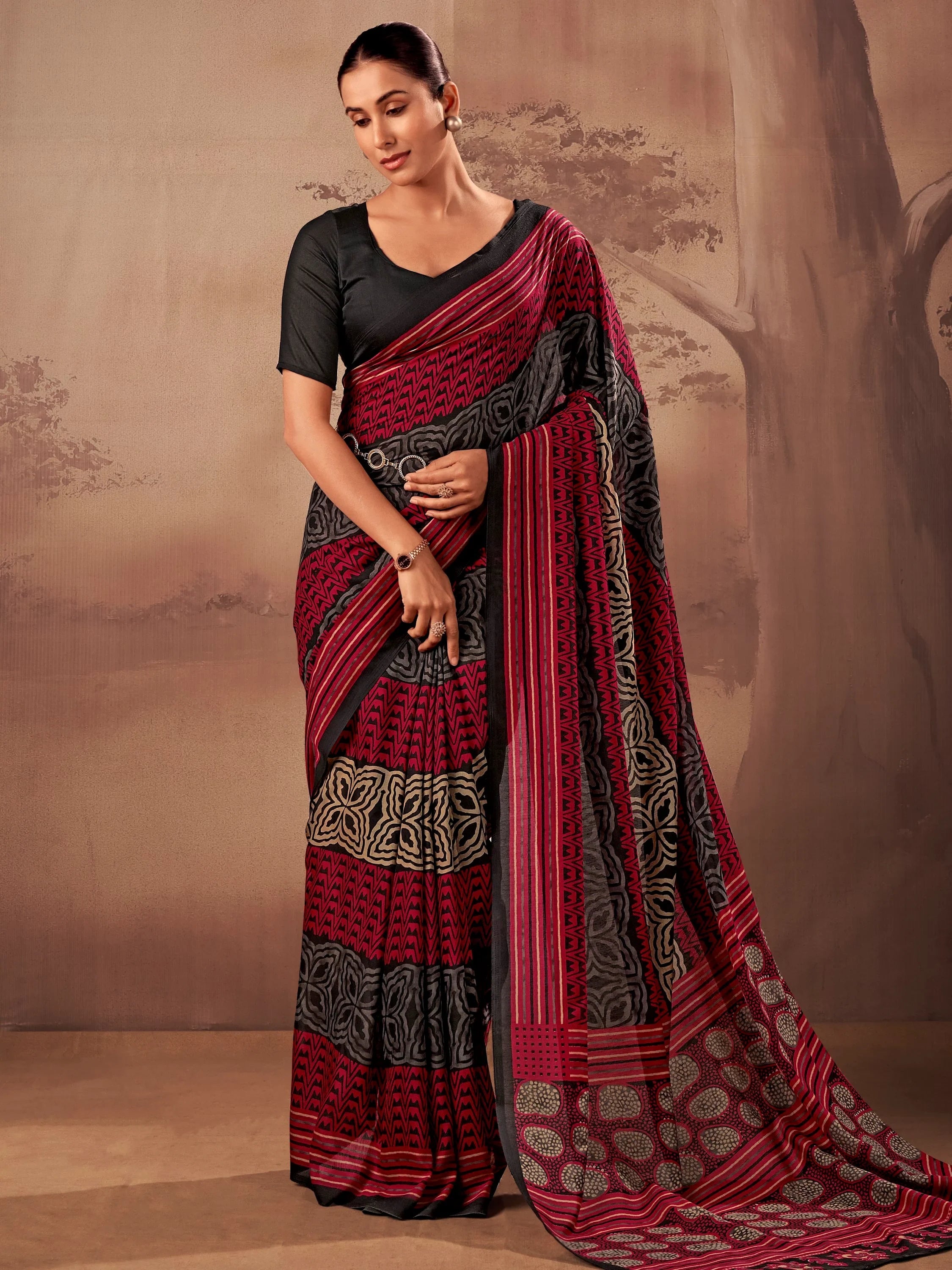 Red Amazeballs Digital Printed Cotton Office Wear Saree With Blouse