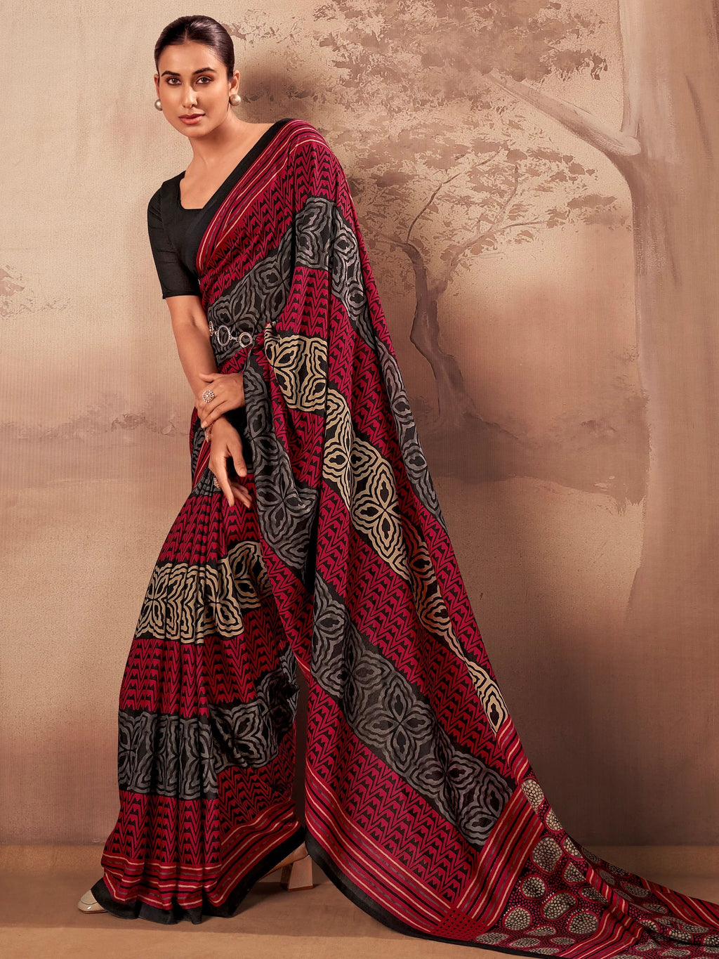 Red Amazeballs Digital Printed Cotton Office Wear Saree With Blouse