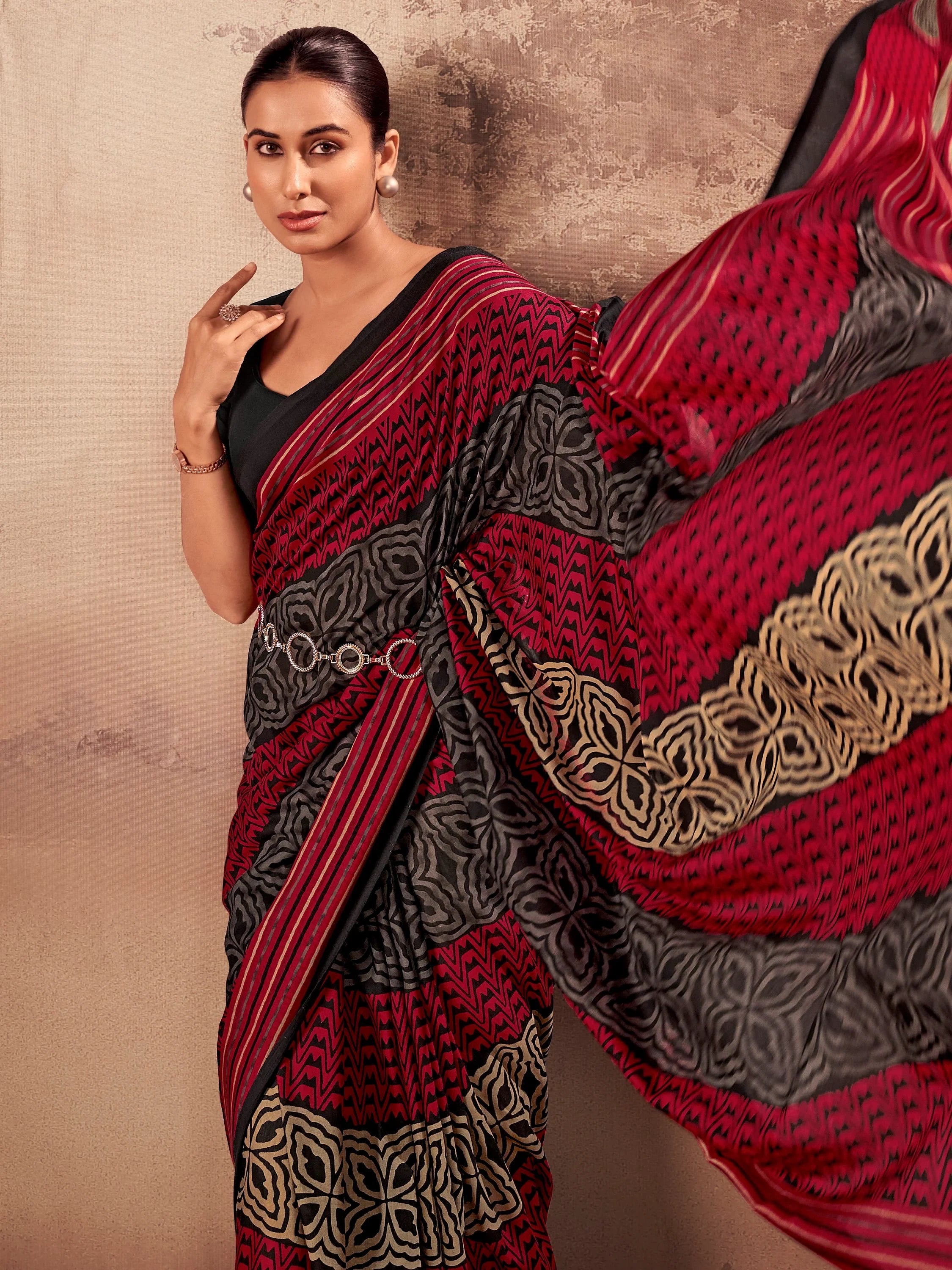 Red Amazeballs Digital Printed Cotton Office Wear Saree With Blouse