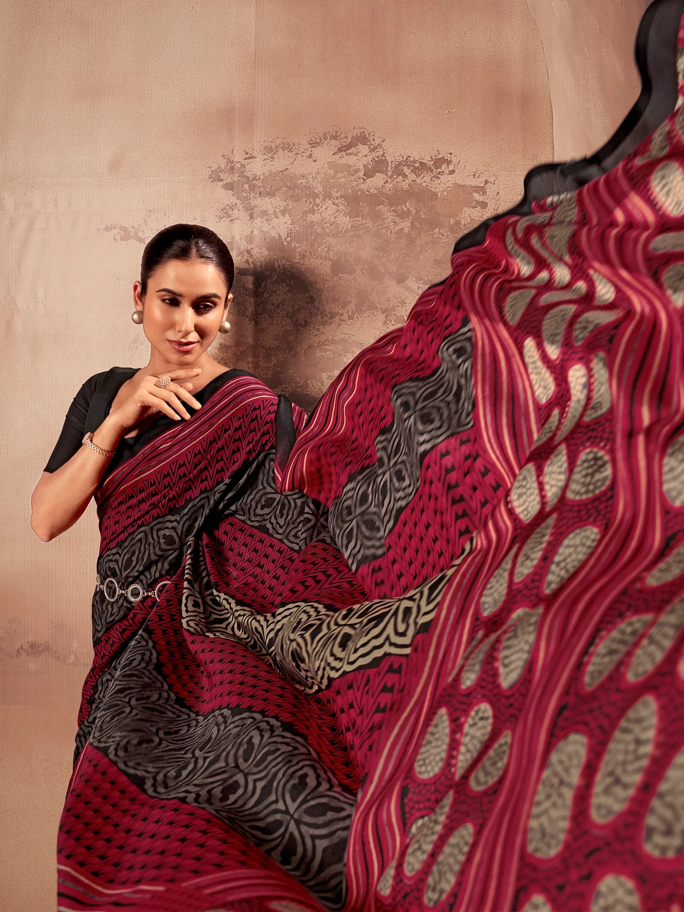 Red Amazeballs Digital Printed Cotton Office Wear Saree With Blouse