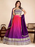 Stylist Purple Embroidered Georgette Festive Wear Lehenga Choli
