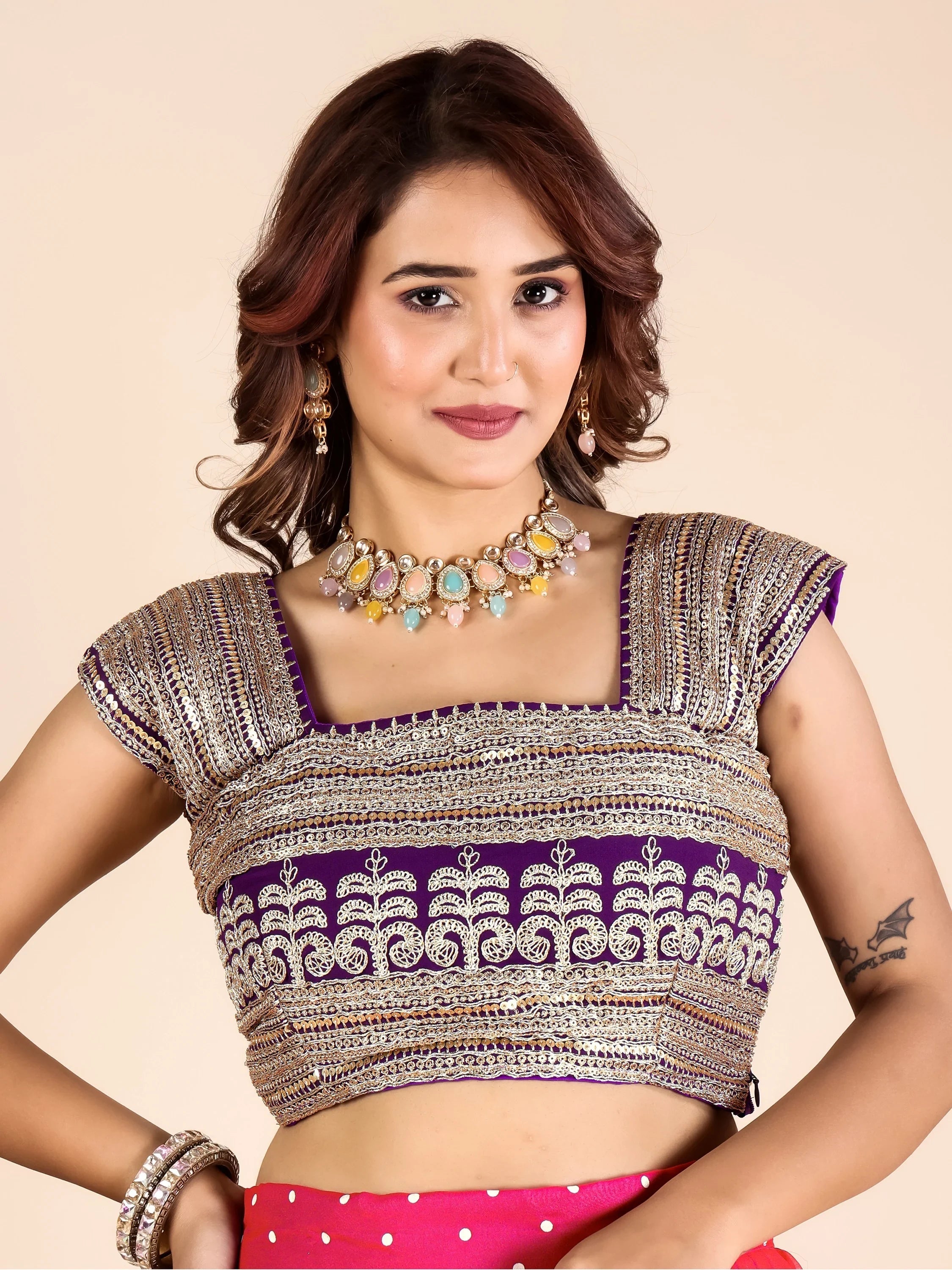 Stylist Purple Embroidered Georgette Festive Wear Lehenga Choli