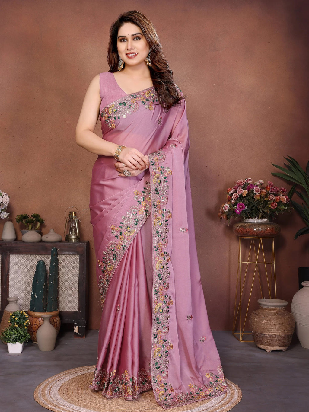 Superb Pink Dori Work Silk Function Wear Saree With Blouse