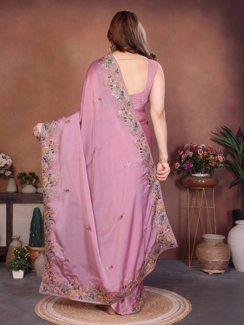 Superb Pink Dori Work Silk Function Wear Saree With Blouse