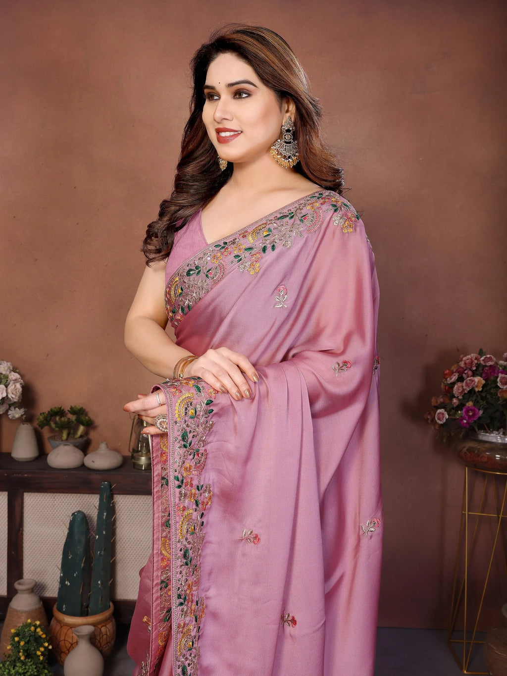 Superb Pink Dori Work Silk Function Wear Saree With Blouse