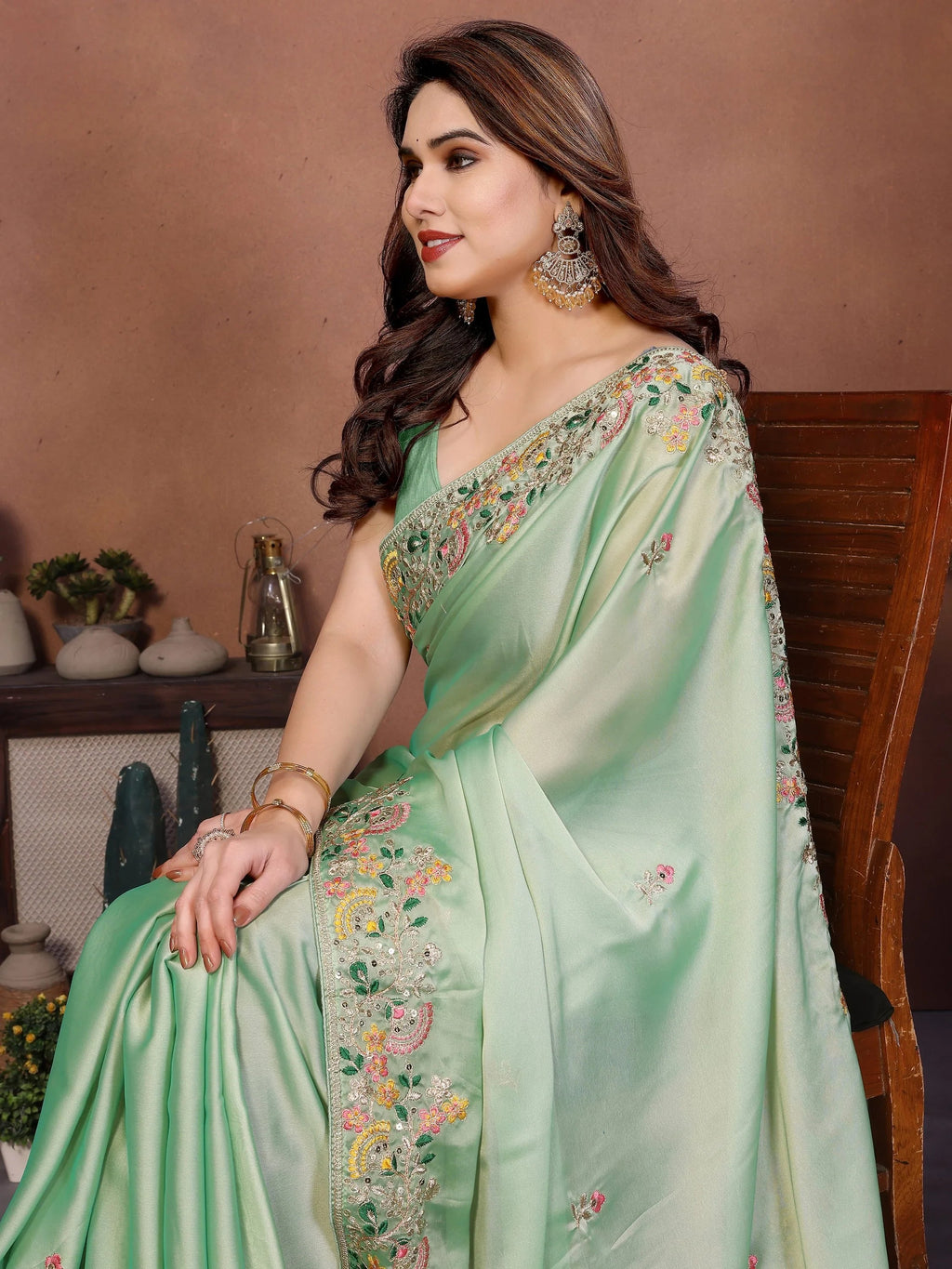 Amazing Green Zari Embroidered Silk Traditional Saree With Blouse