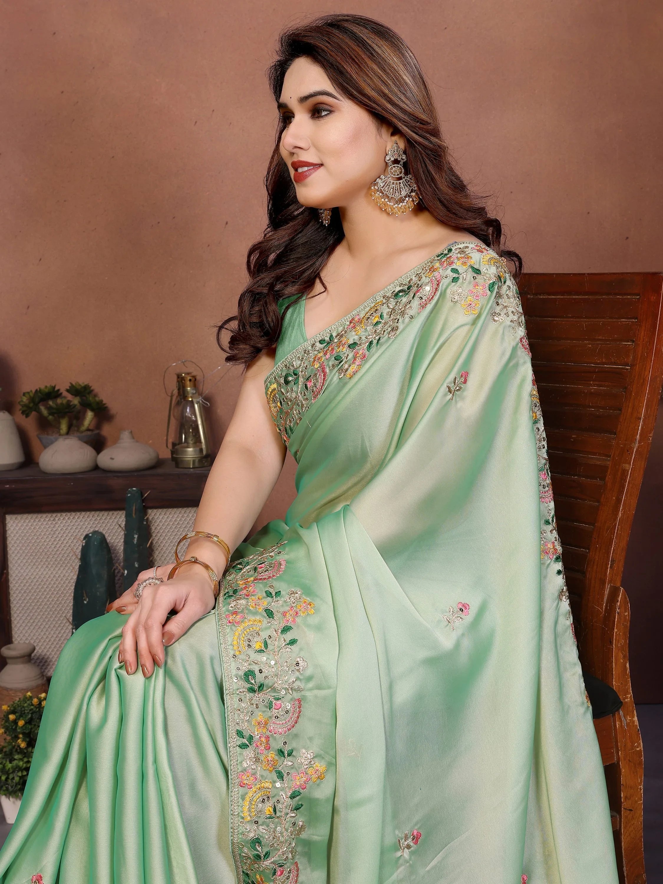 Amazing Green Zari Embroidered Silk Traditional Saree With Blouse
