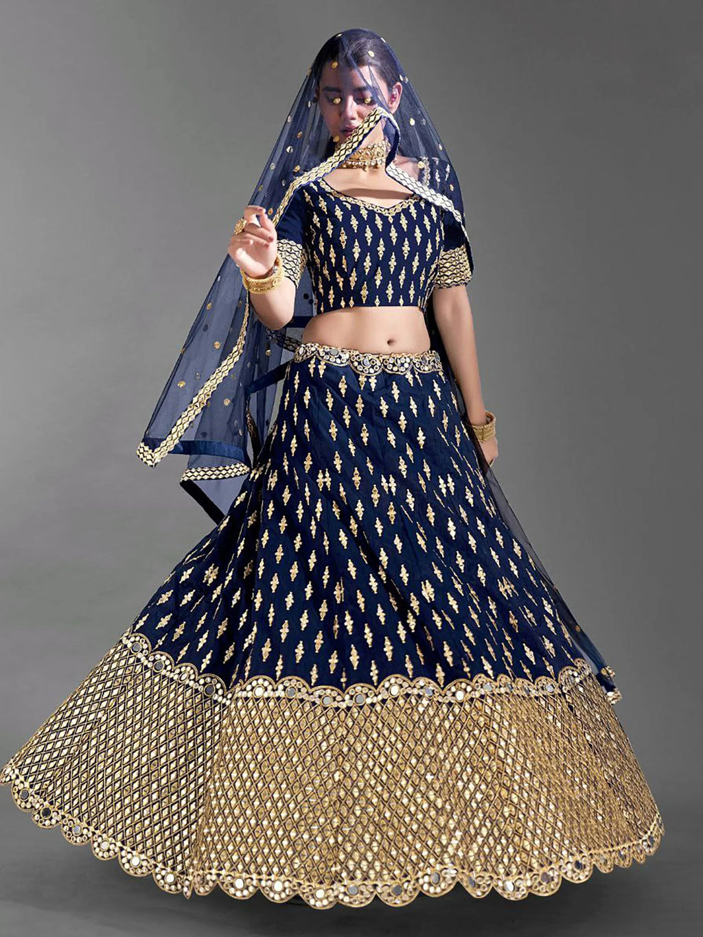 Adorable Navy Blue Silk Zari Work Function Wear Lehenga Choli